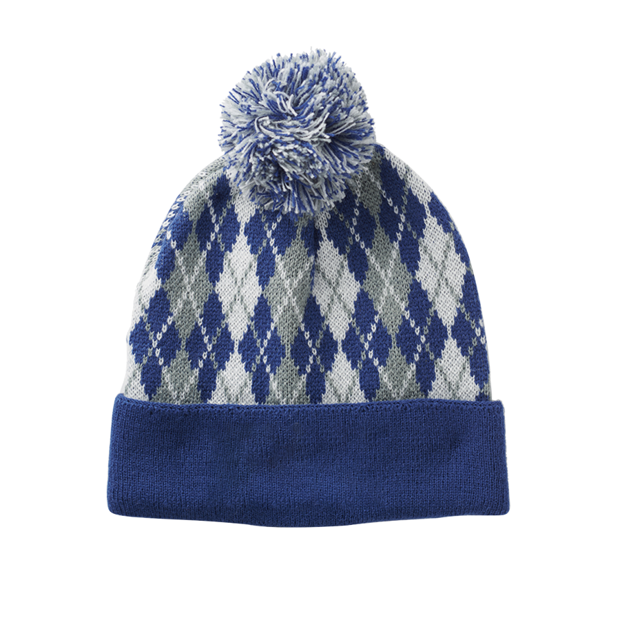 Diamond Knit Beanie with Pompom & Cuff