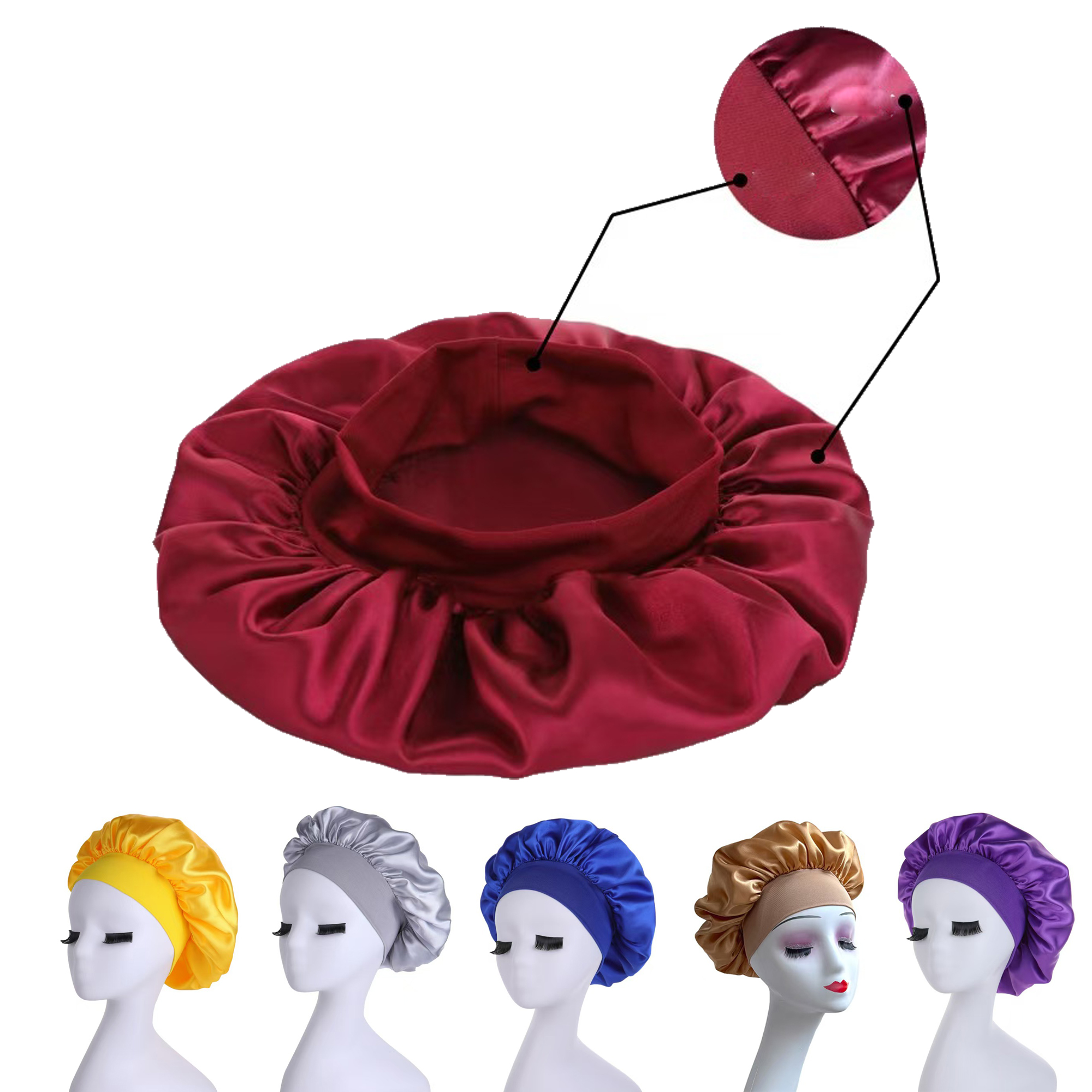 Wide Brim Elasticity Satin Bonnets 2
