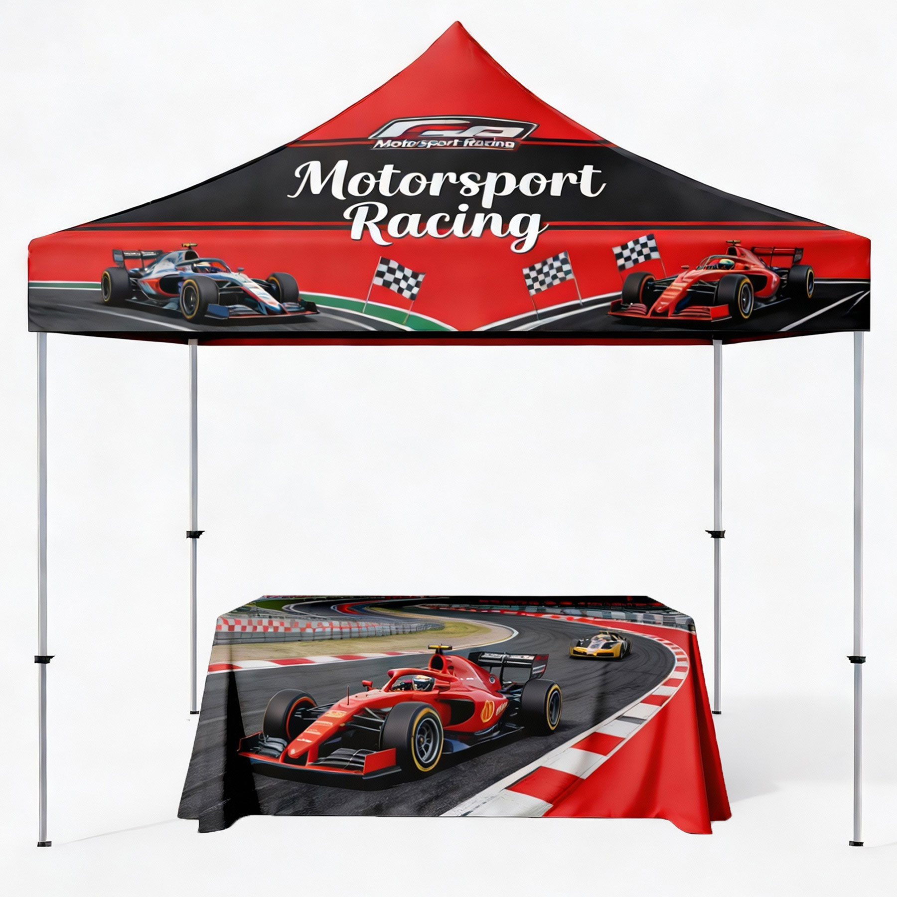 10'x10' Deluxe White Steel Frame, Dye Sublimation Canopy & 6' Table Cover 6