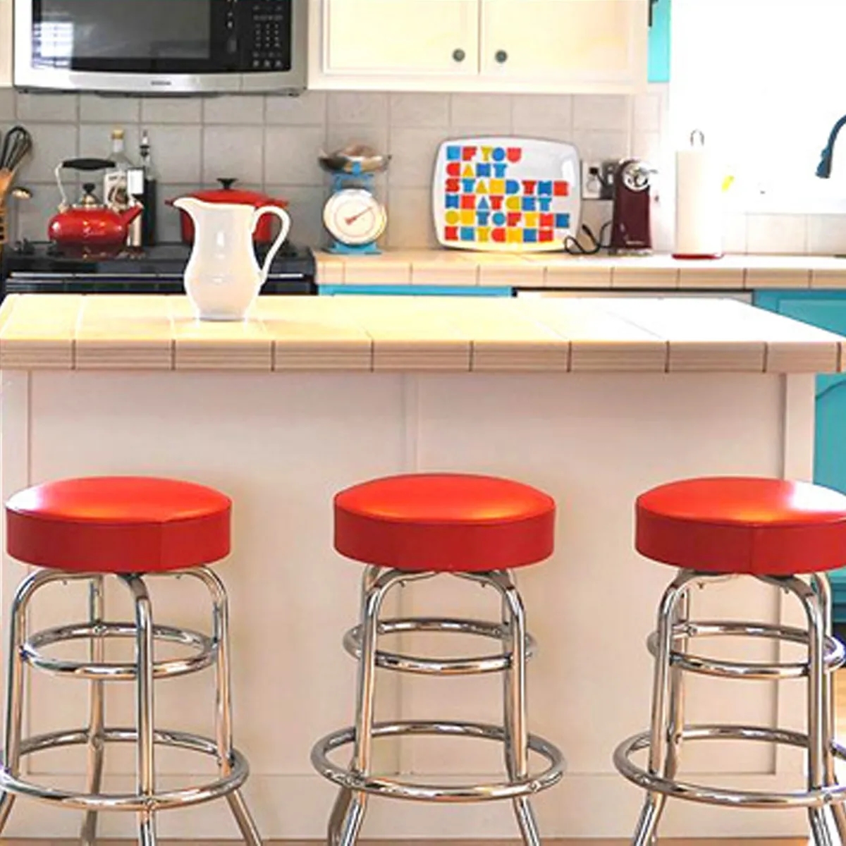 Round Padded Bar Stool With Double Ring Chrome Base 6
