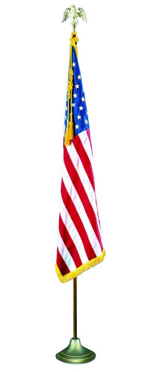 U.S. Fringed Flag with Oak Mounting Set - 3' X 5' 1