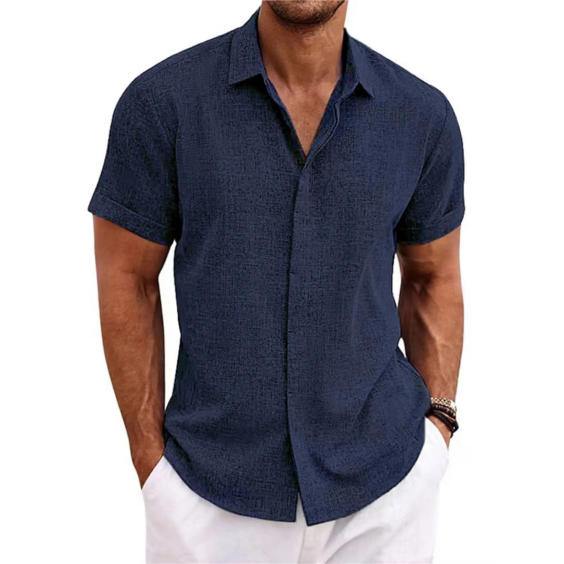 Men's Linen Short Sleeve Casual Shirts 6