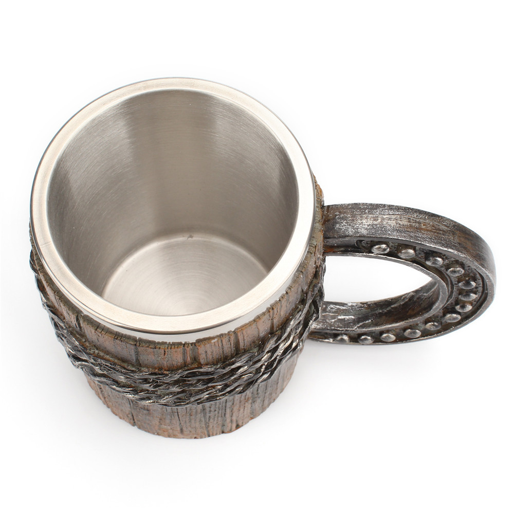 Simulation Horseshoe Handle Chain Wooden Barrel Style Beer Mug 4