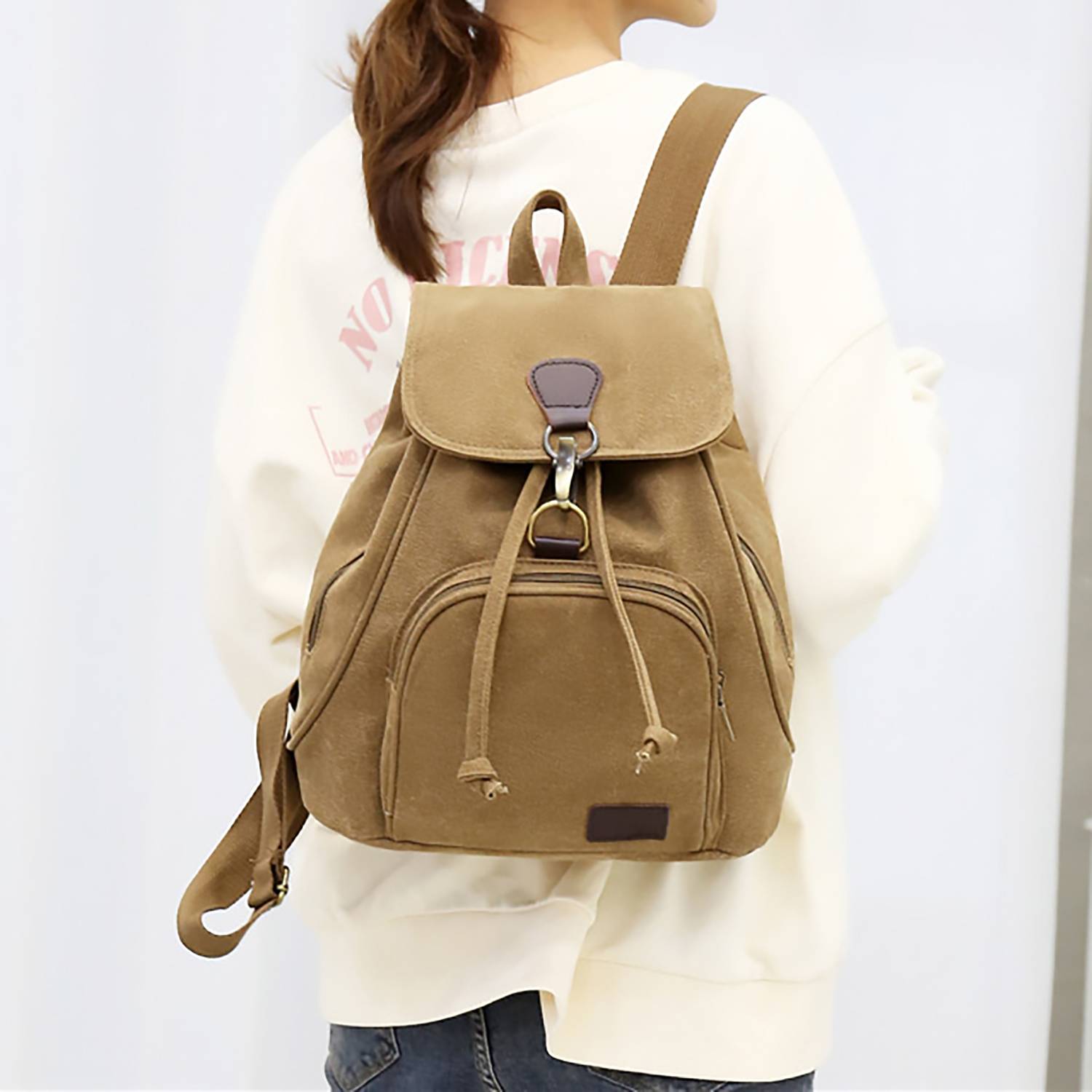 Casual, Simple and Versatile Women's Canvas Backpack 9