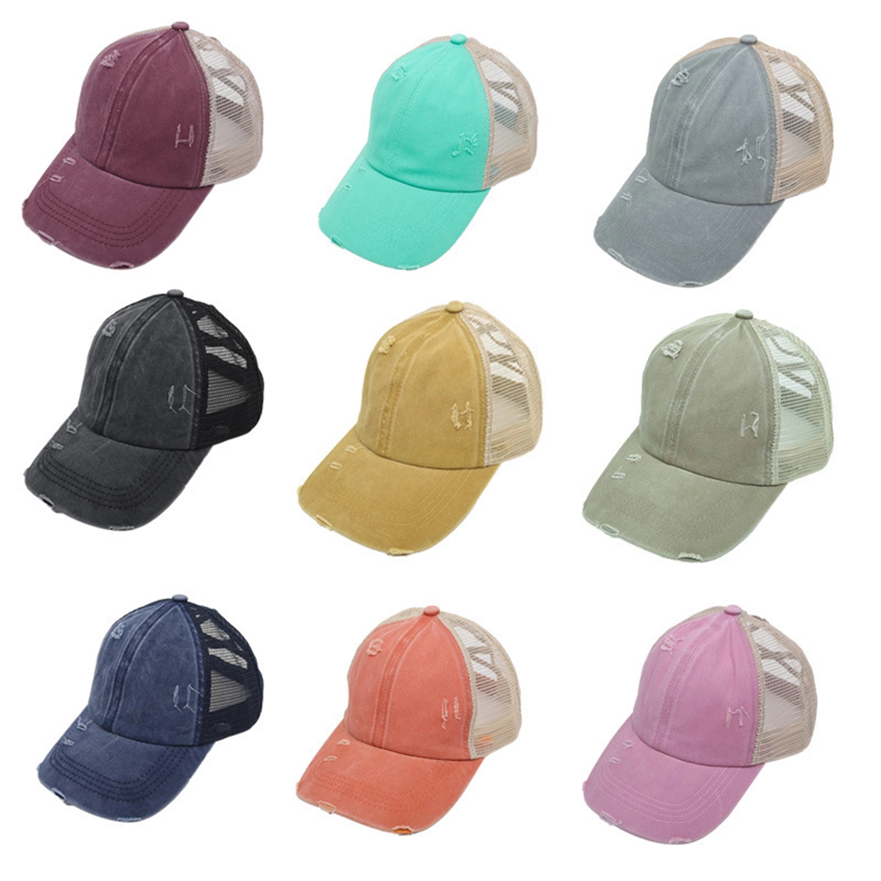 Adjustable Washed Cotton Ponytail Baseball Cap Trucker Hat 5