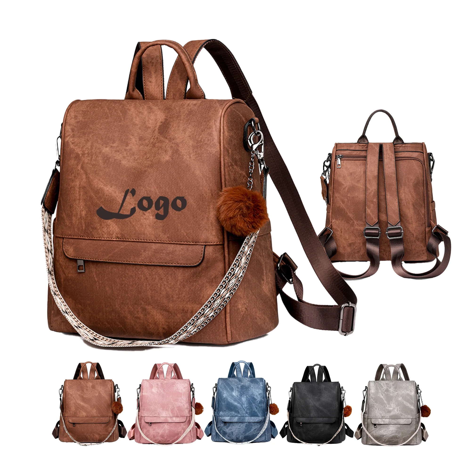 PU Leather Convertible Backpack