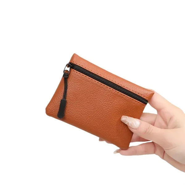 Solid Color Lychee Pattern Zip Coin Purse with Faux Leather 4
