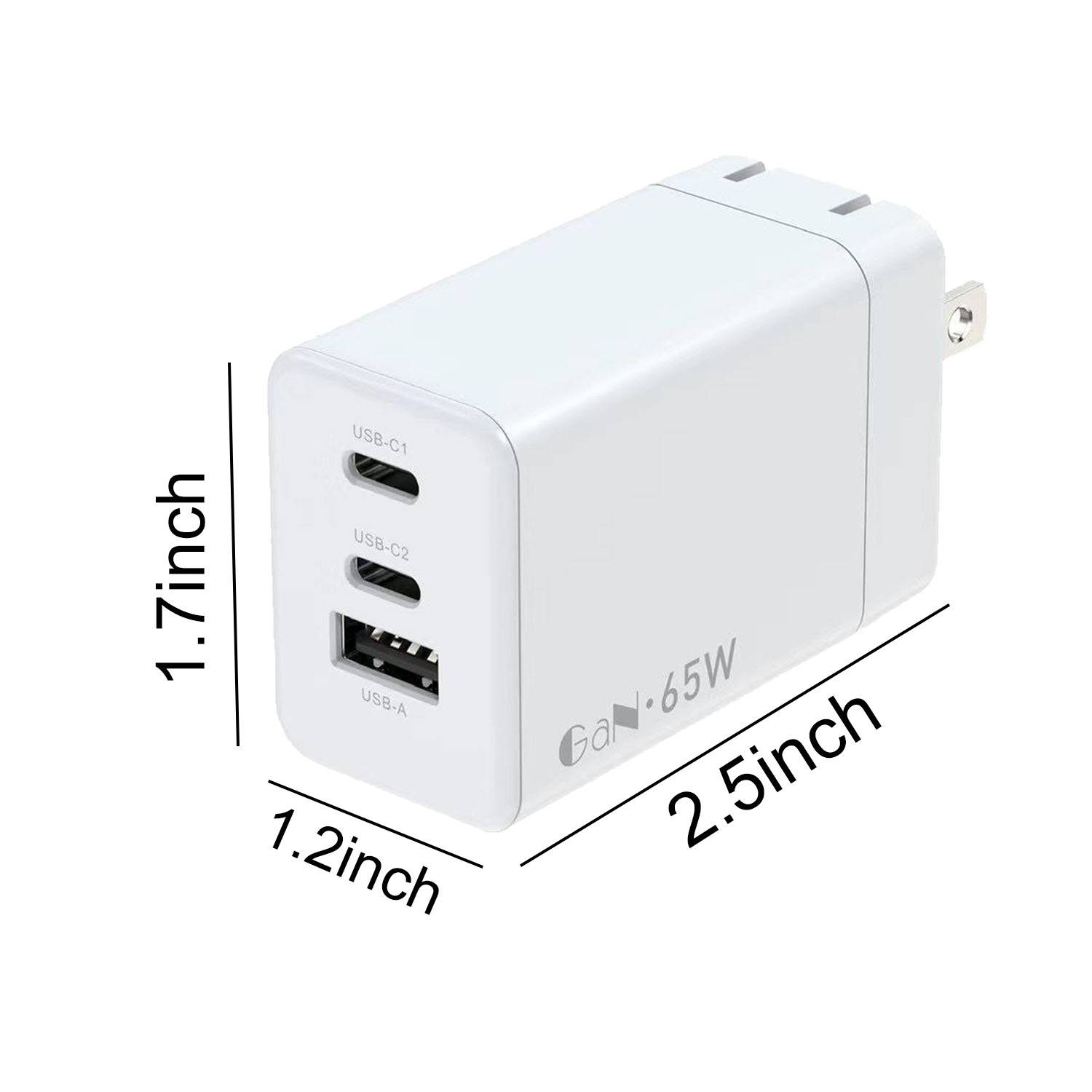 65W Porous GaN Charging Plug with 1 USB-A and 2 USB-C 6