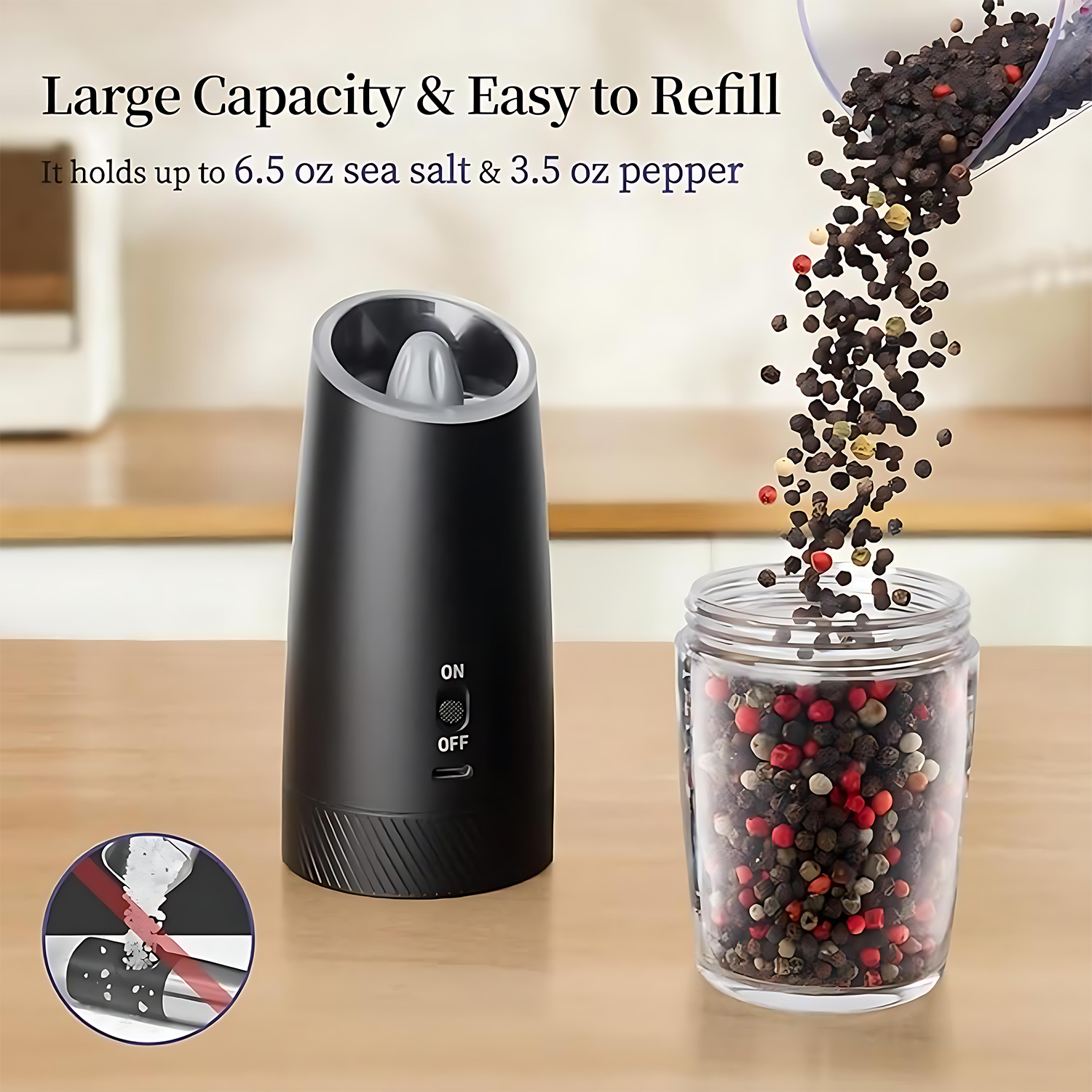 Mini smart gravity-sensing electric salt and pepper grinder 1