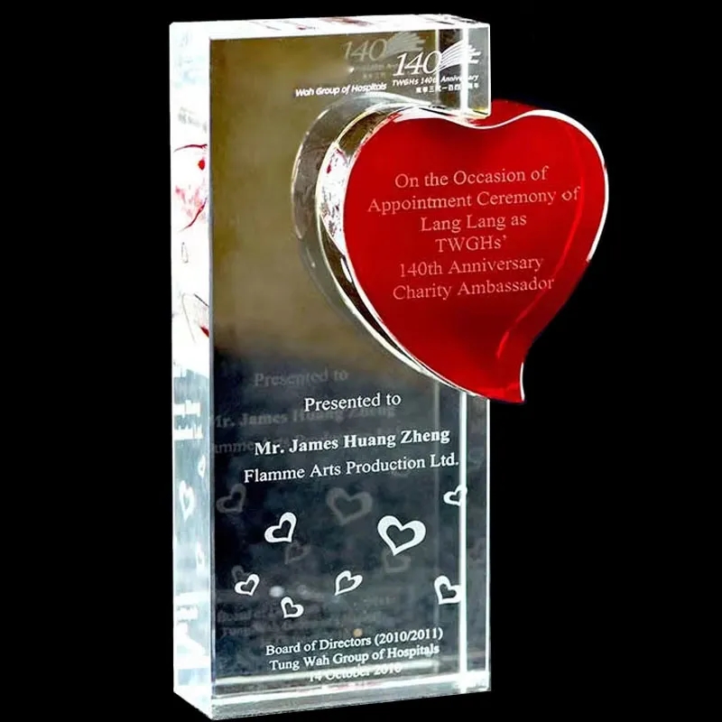 Red Heart Rectangle Crystal Award 4