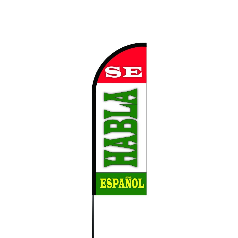 Se Habla Espanol Flag Kit Hardware 14' Feet Feather Flag Sign Outdoor Banner 2