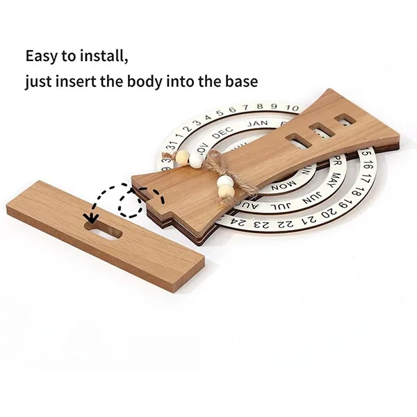 Manual Rotating Wooden Disc Perpetual Desk Calendar 6