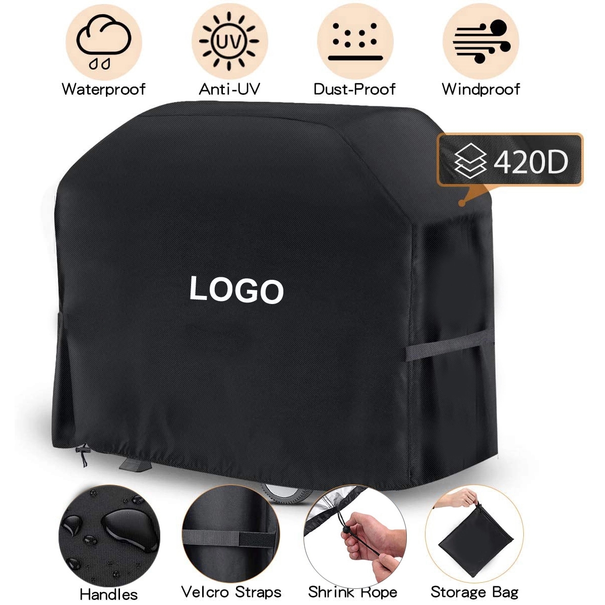 58 Inch 420D Double Layer Fabric Bbq Grill Cover 3