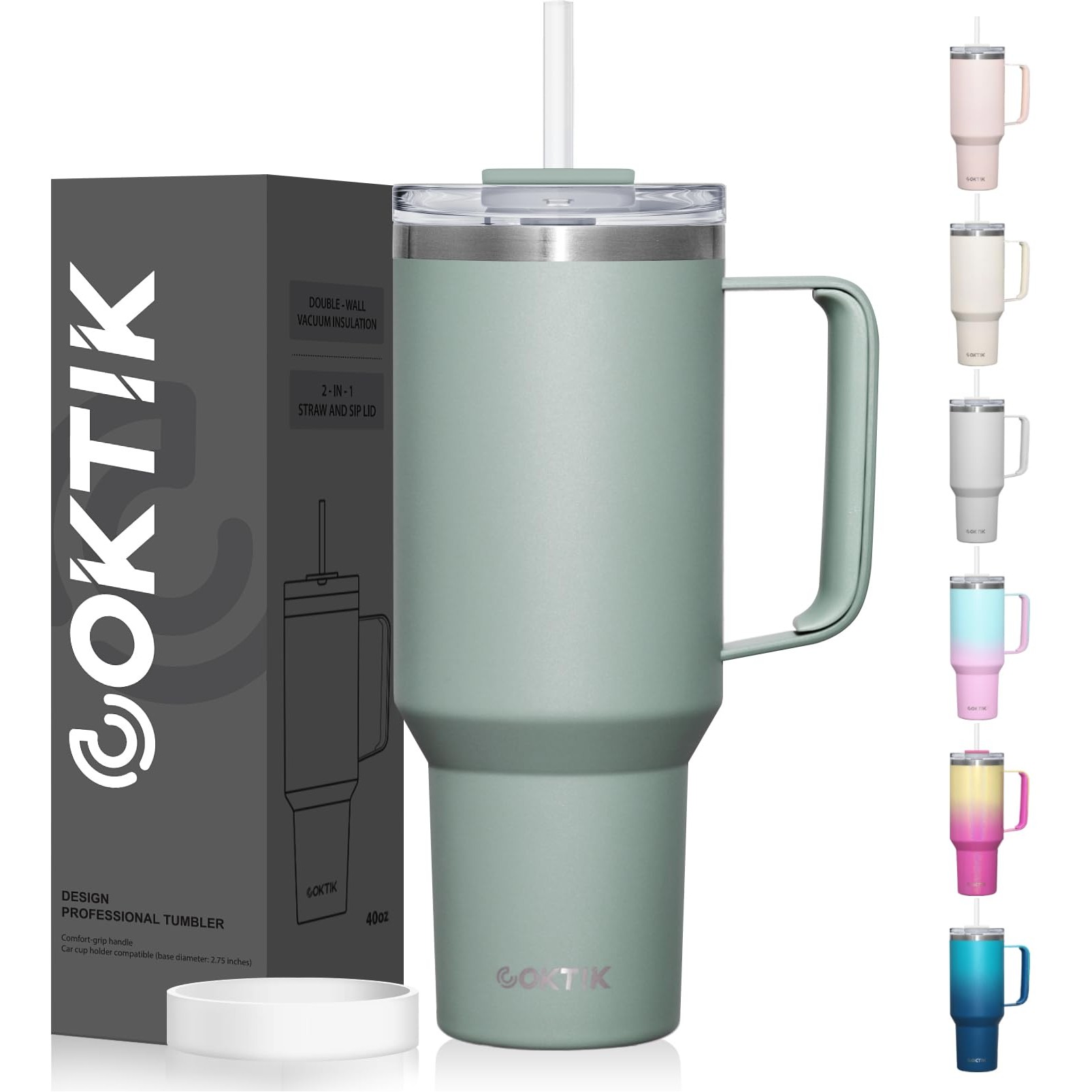 40 oz Tumbler With Handle and Straw Lid, 2-in-1 Lid (Straw/Flip), Vacuum Insulated Travel Mug Stainl 2