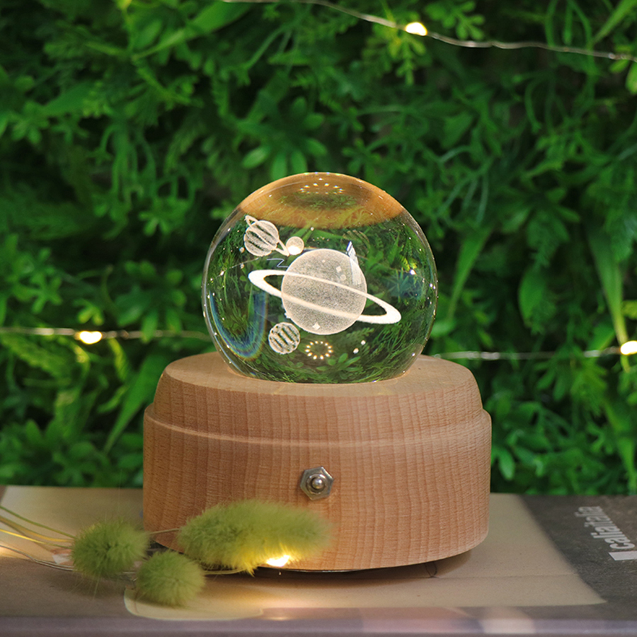 3D LED Night Light And Crystal Ball Music Box With Wooden Base 15