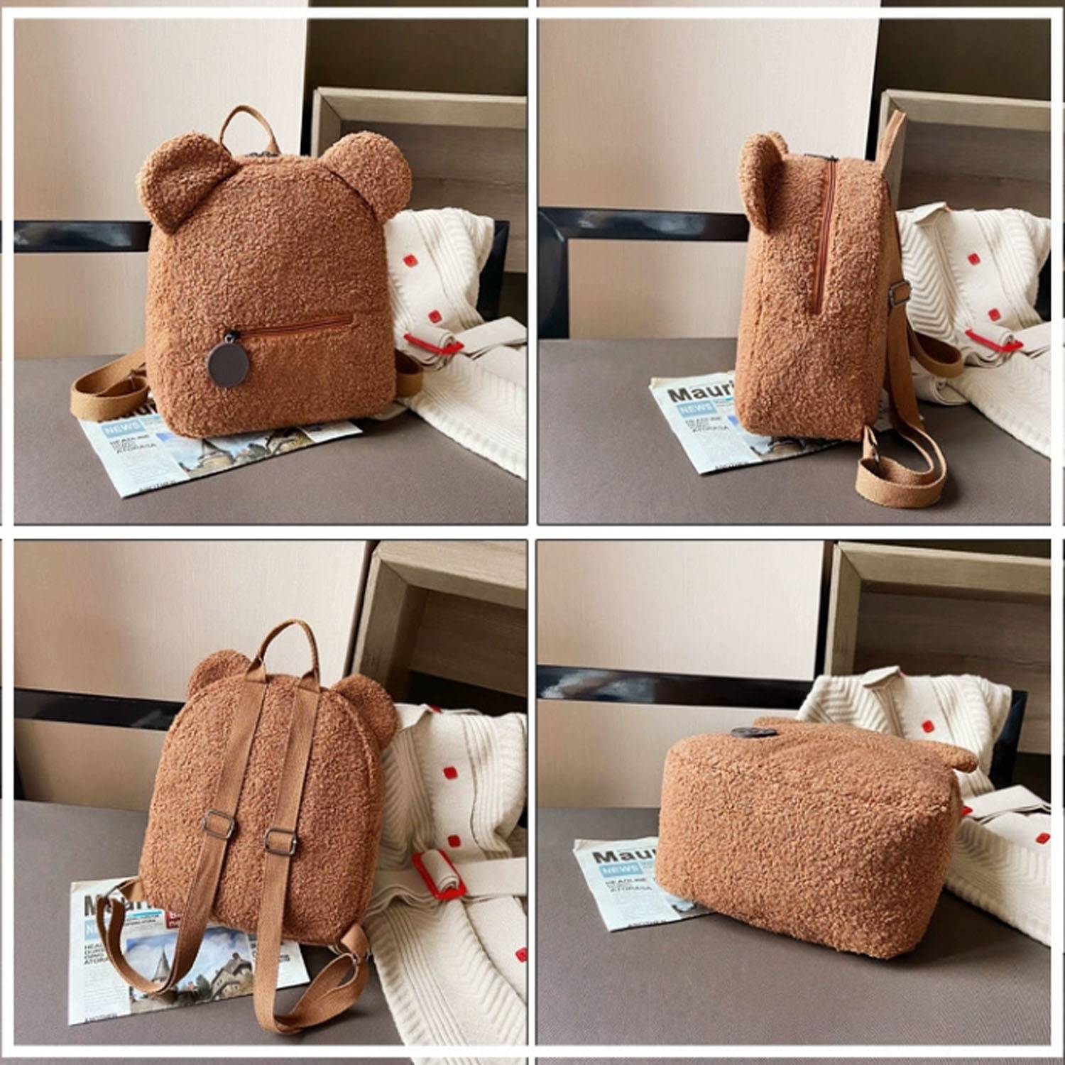 Compact Lightweight Adorable Plush Bear Backpack 9