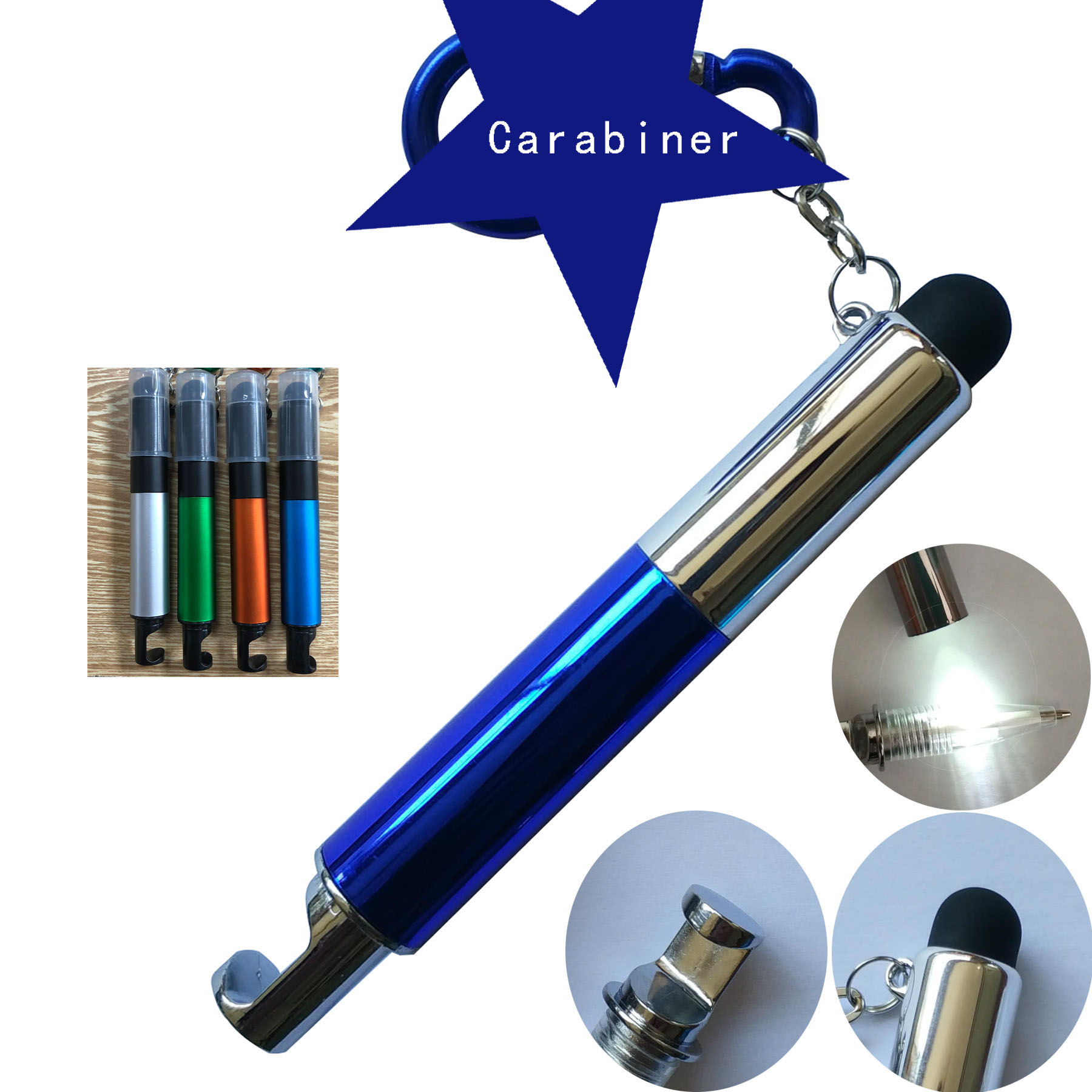 3 In 1 Screnn-touchable Ballpoint Pen & LED Light & Phone Stand With Carabiner 1