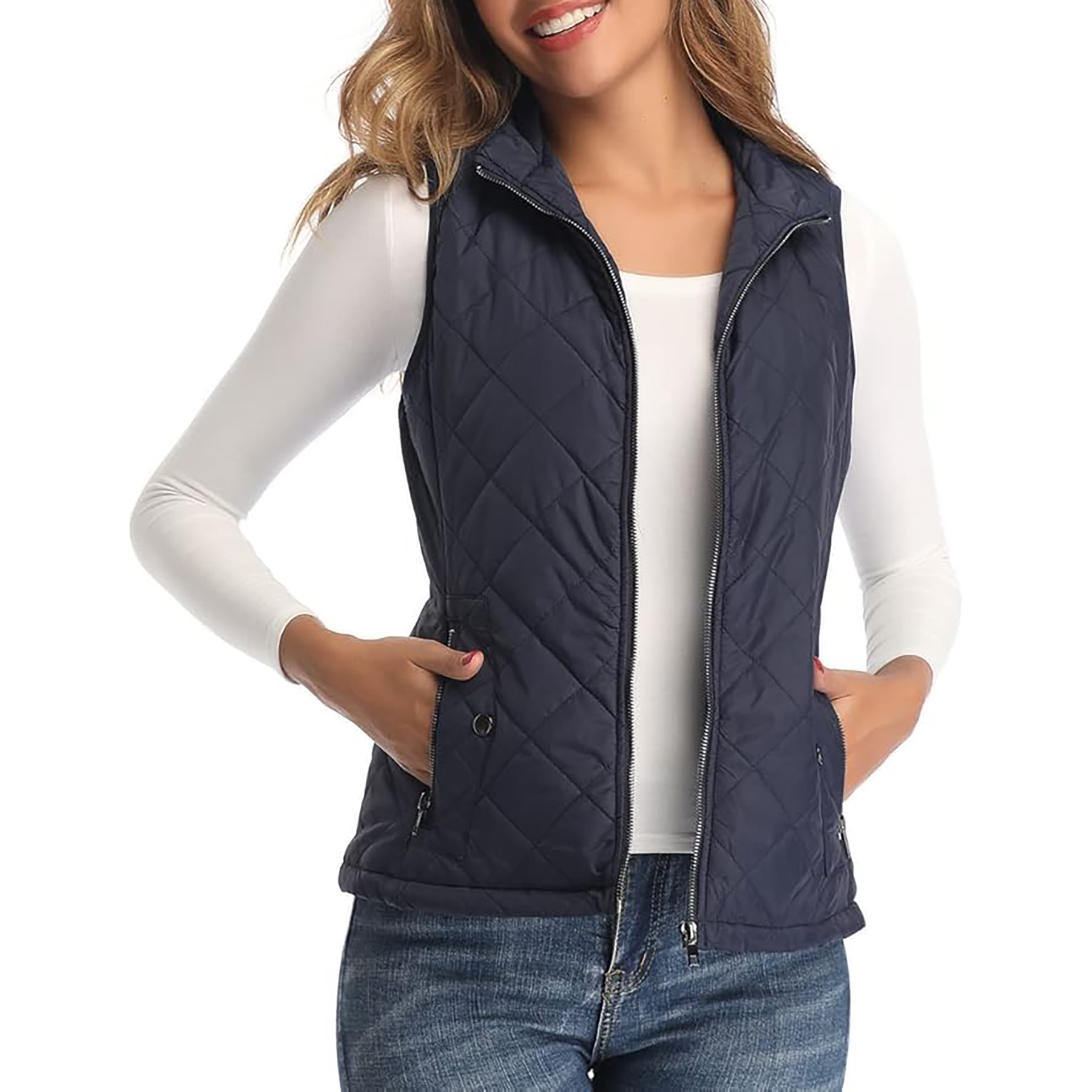Women's Stand Collar Lightweight Zipper Quilted Vest 6