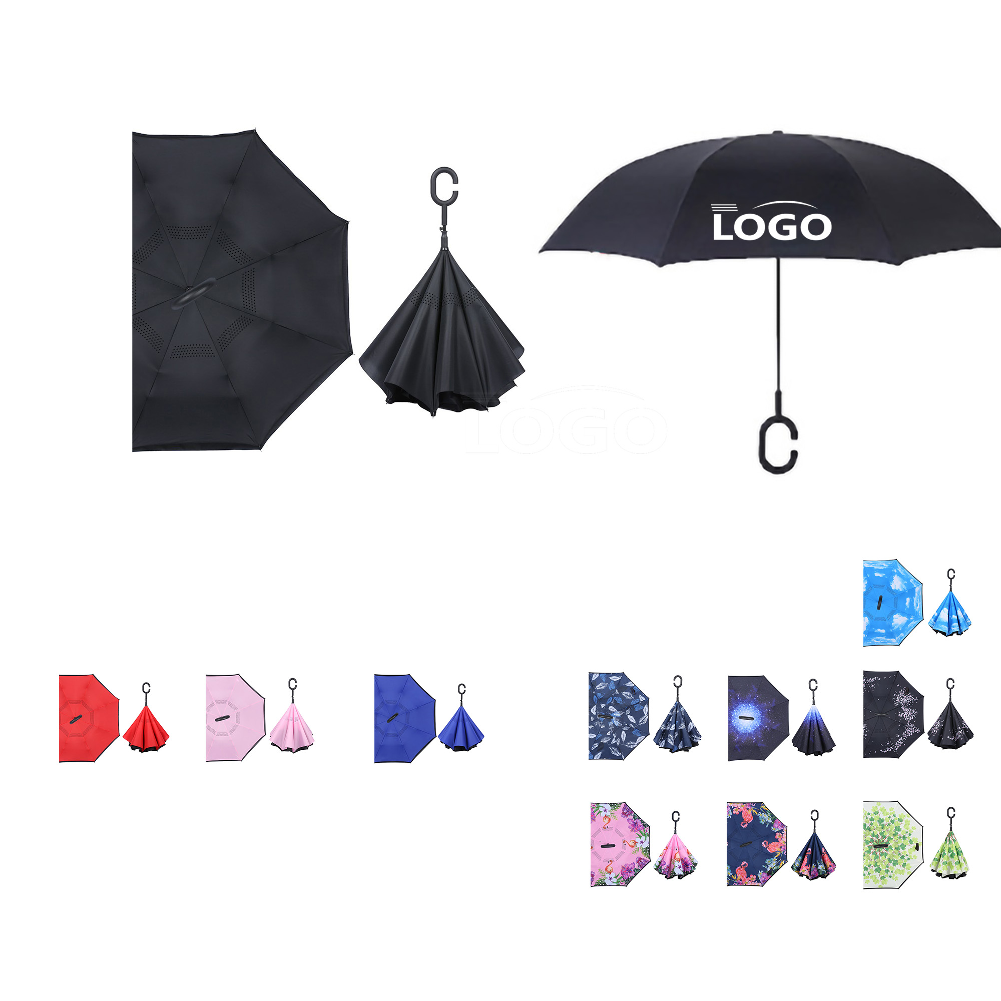 MOQ100 Inverted Reverse Folding C-Shaped Handle Umbrella 5