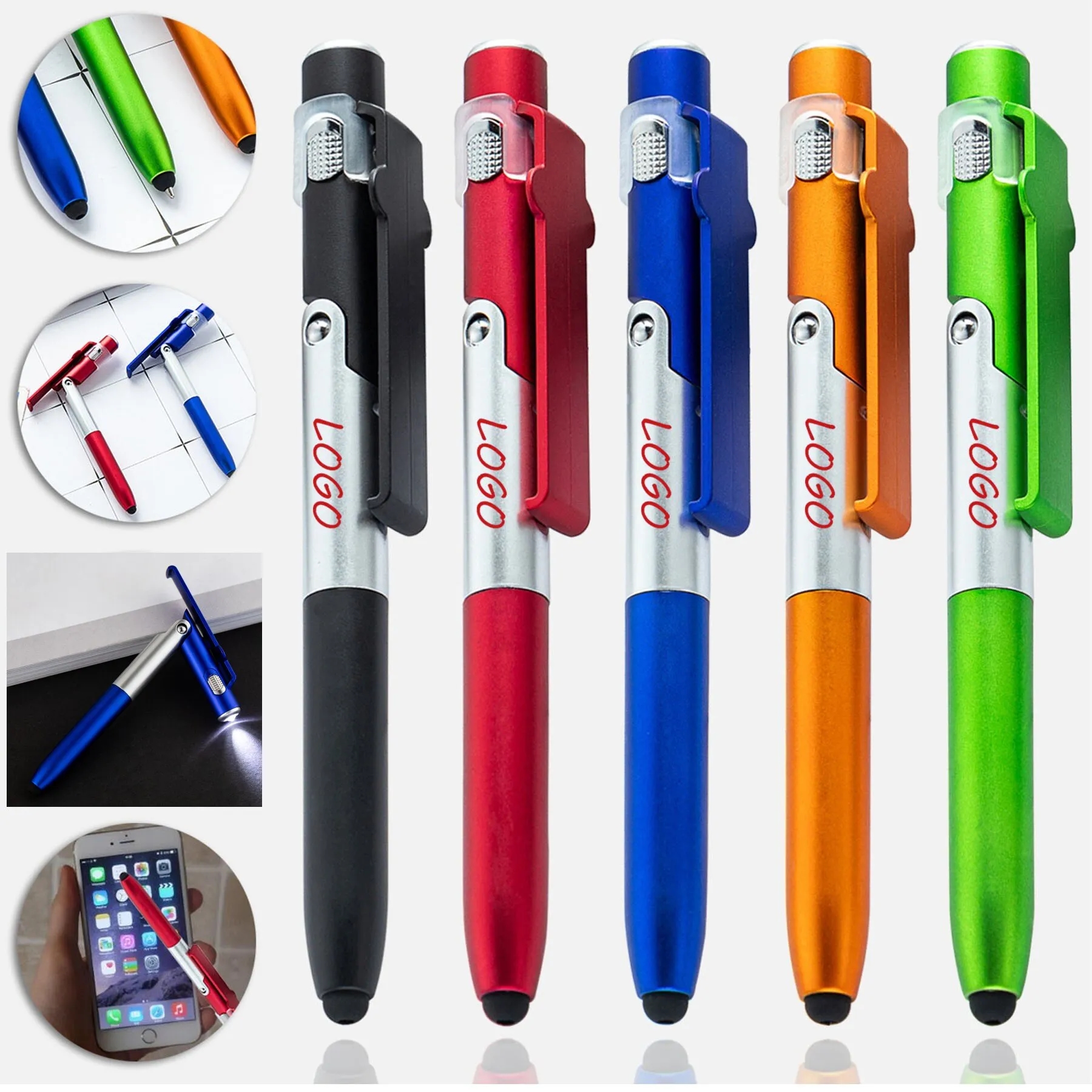 4-in-1 Ballpoint Pen with Stylus,Phone Holder,and LED Light 5