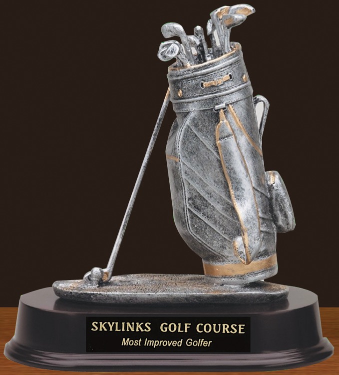 Resin Golf Bag On Rosewood Base Trophy 1