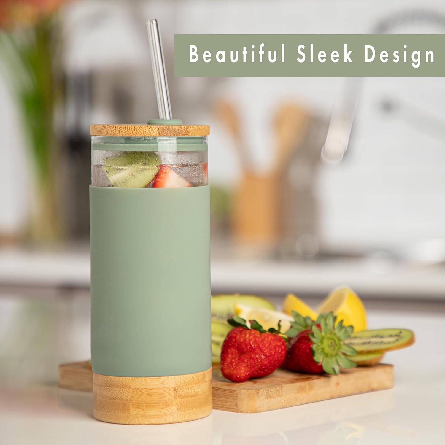 12Oz Glass Tumbler With Straw And Lid 6