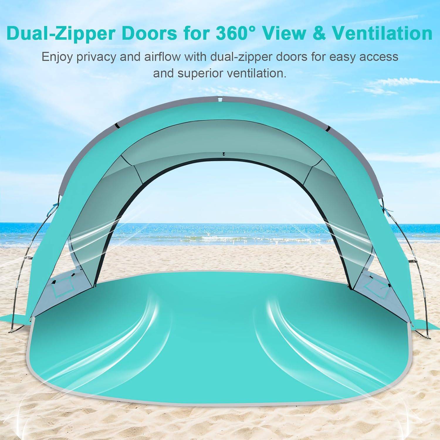 Dual Zipper Doors UV Protection Beach Tent 11