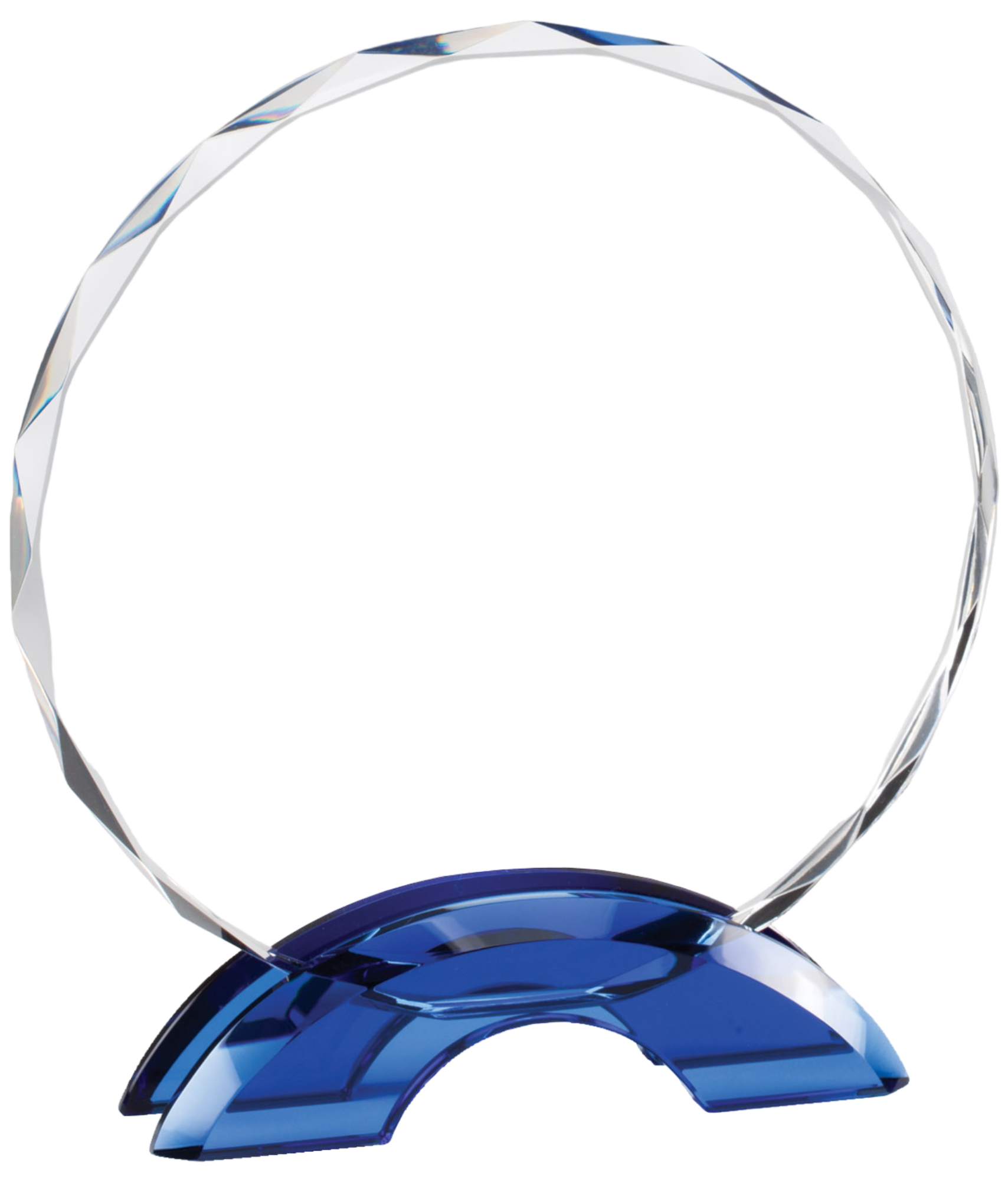 6 3/4" Round Faceted Crystal Plaque On Blue Base 3