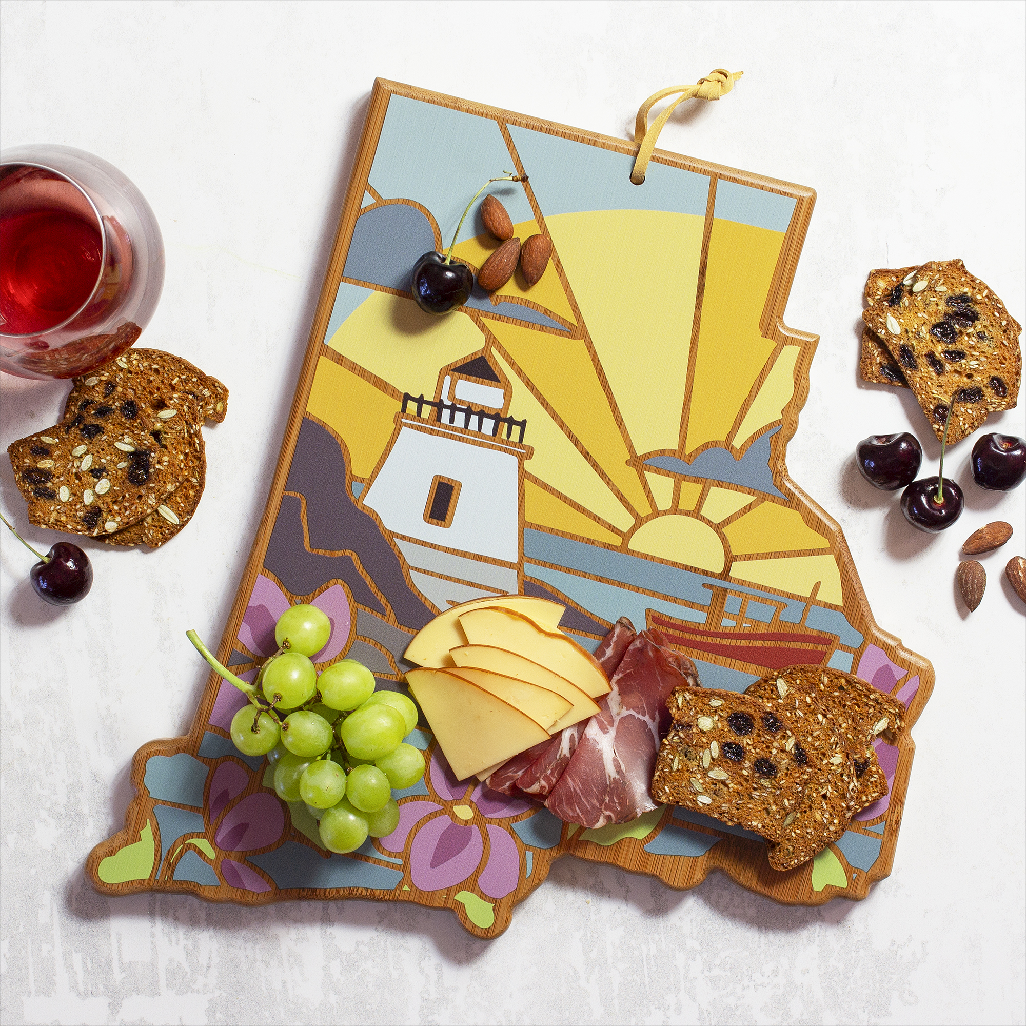 Rhode Island State Shaped Serving and Cutting Board with Artwork by Summer Stokes 5