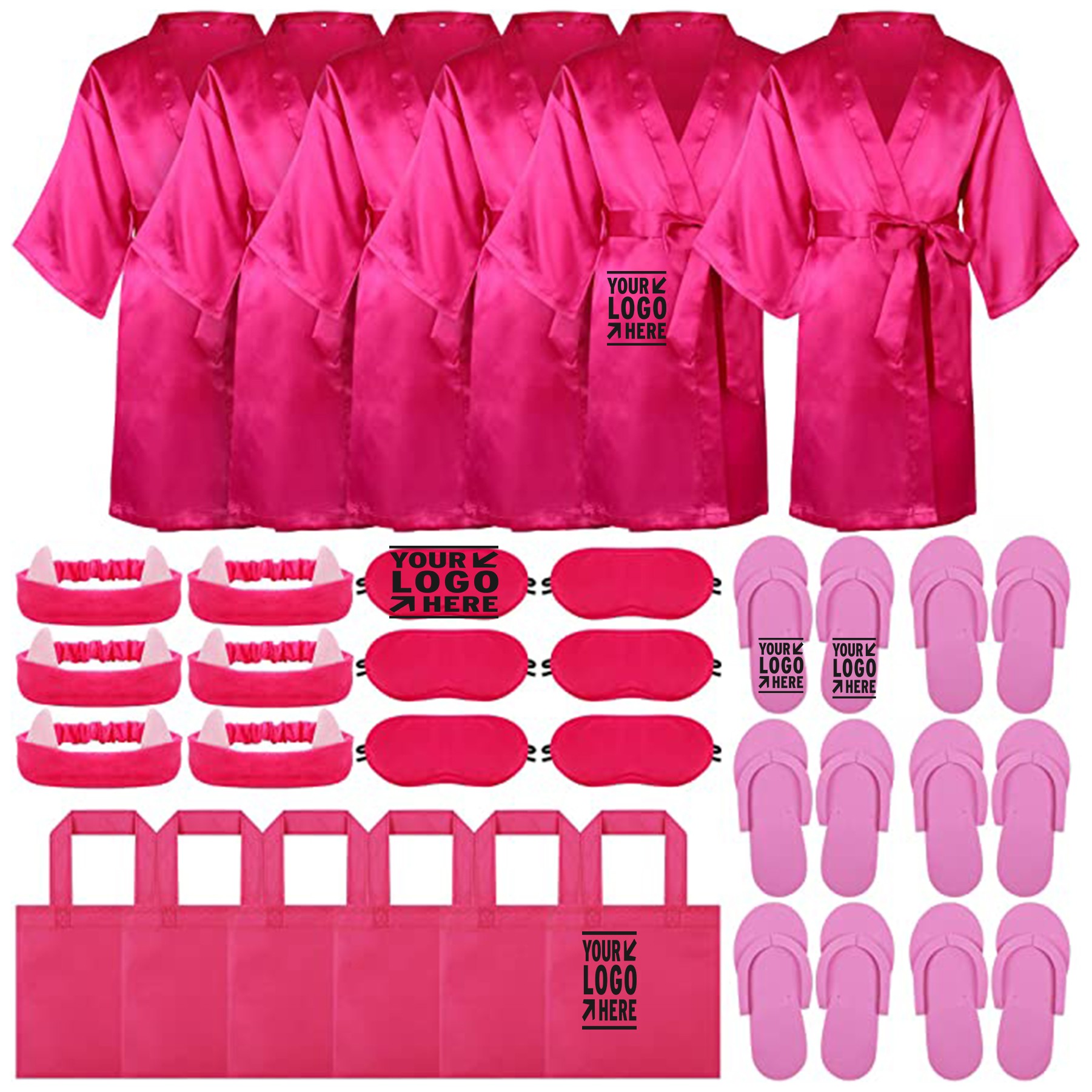 4 Pieces of Spa Party Costume Set Satin Kimono Robe Headband Patch Bag Foam Pedicure Slippers 2