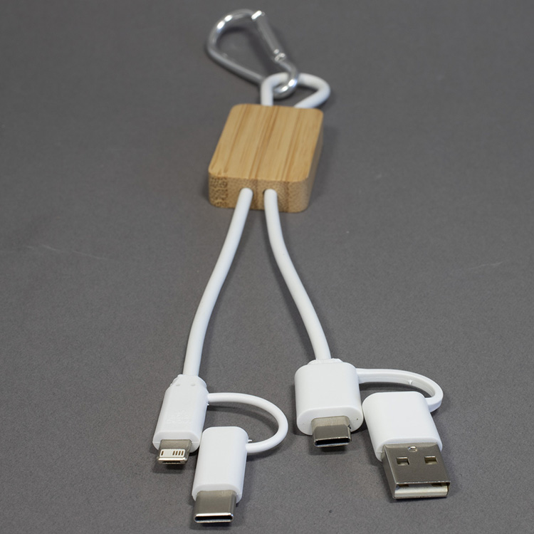 "LISBON" 5-in-1 Bamboo Cell Phone Charging Cable w/Carabiner 12