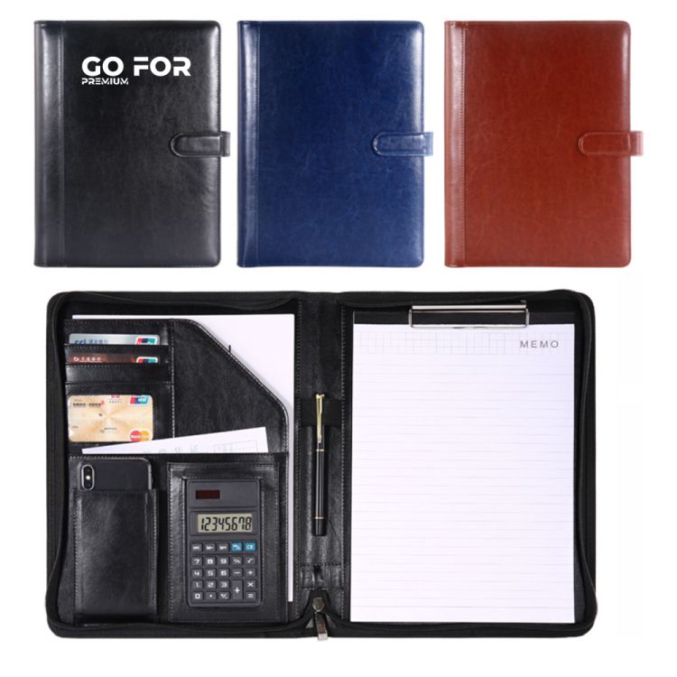 All-in-One Luxury Business Leather Zippered Padfolios Set 2