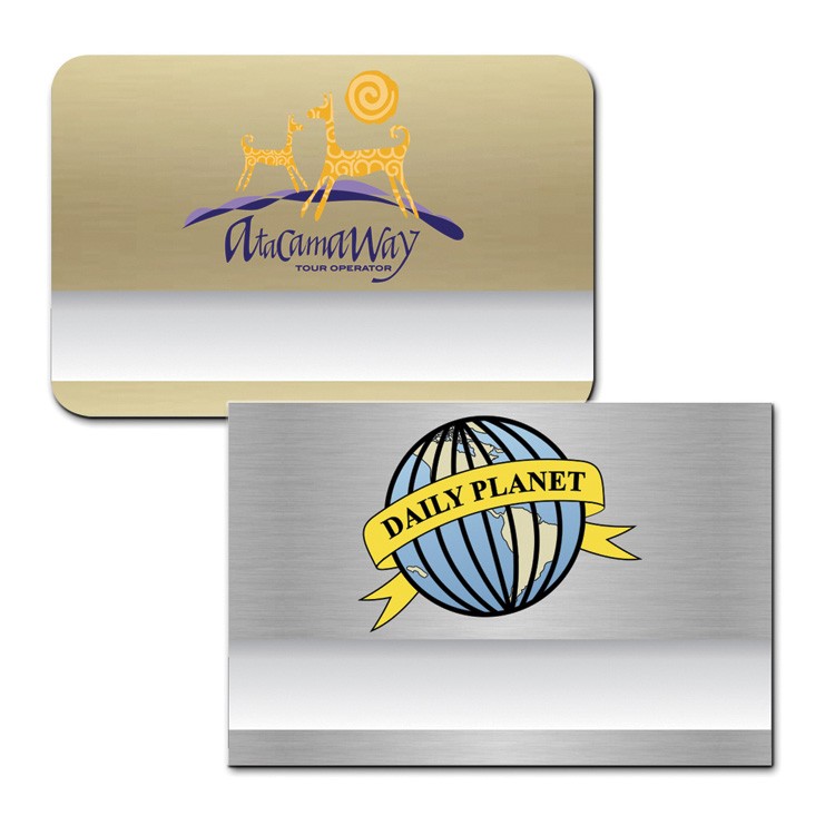 The Orion full color metallic reusable name badge 2"x3" 3