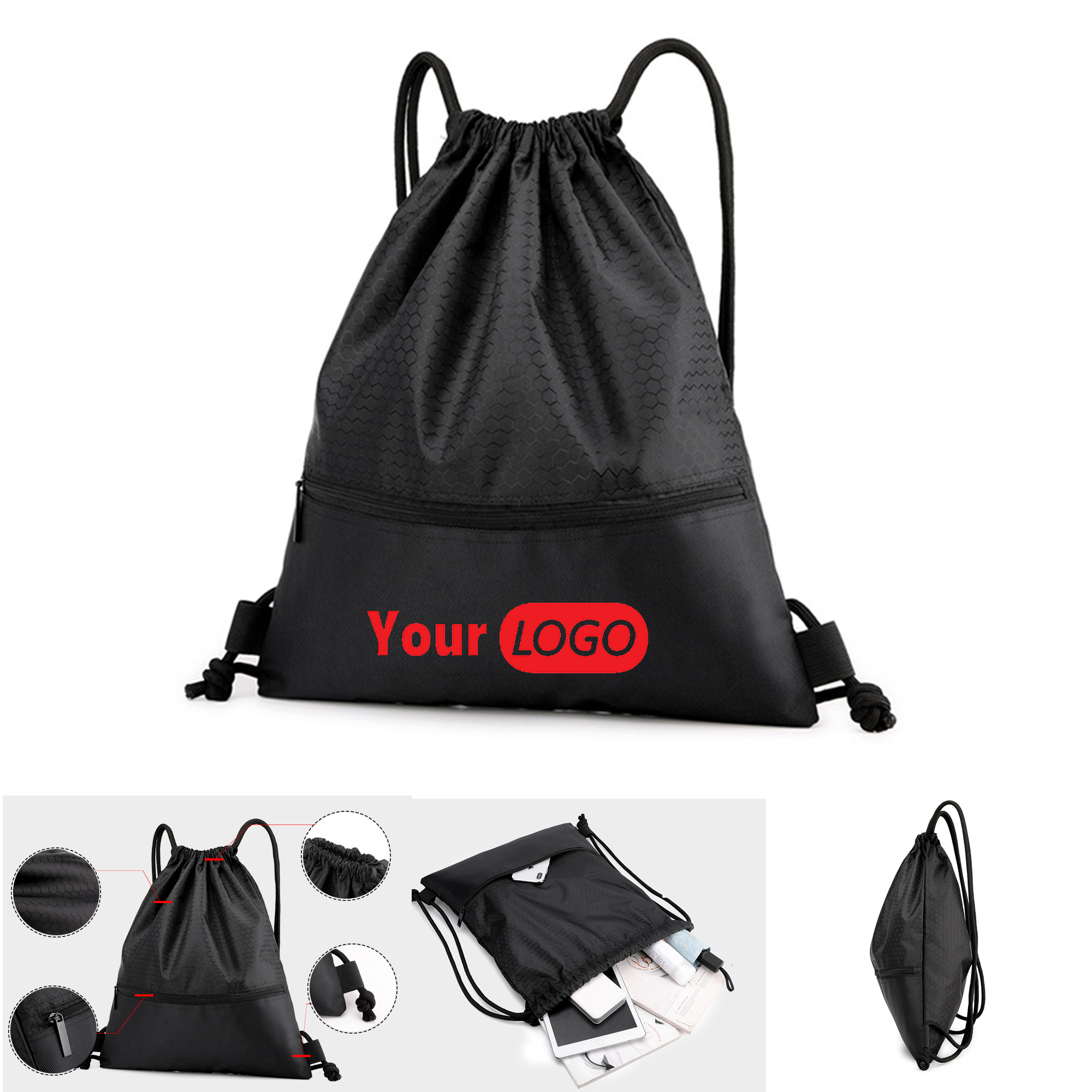 Classic Polyester Zipped Drawstring Backpacks