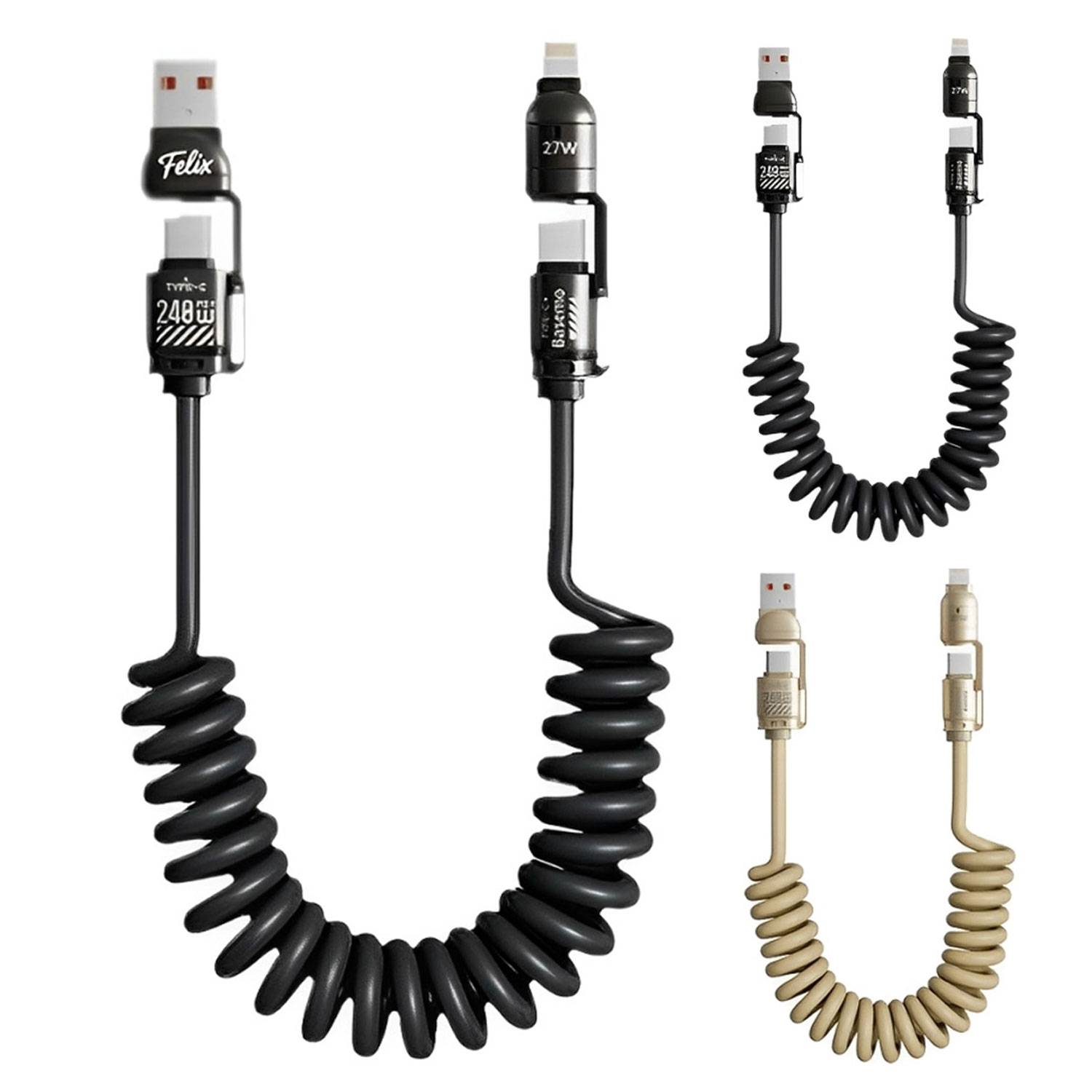 240W 4-in-1 Fast Charging Cable – Durable Coil Design