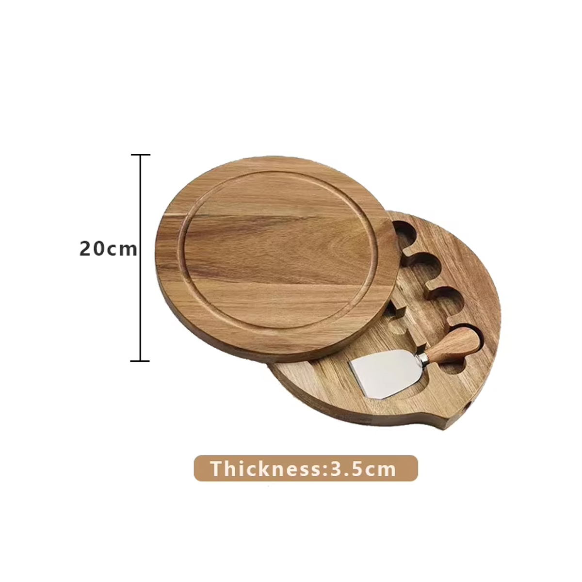 Round Wood Cheese Board with Knife Set 10