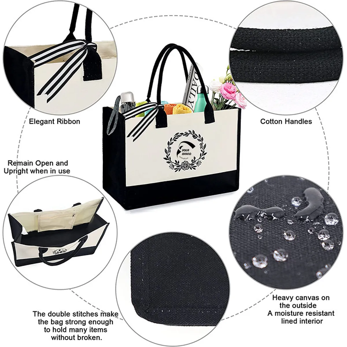 Personalized Tote Canvas Bag with Embroidered Pocket, custom tote bag with logo imprint 6