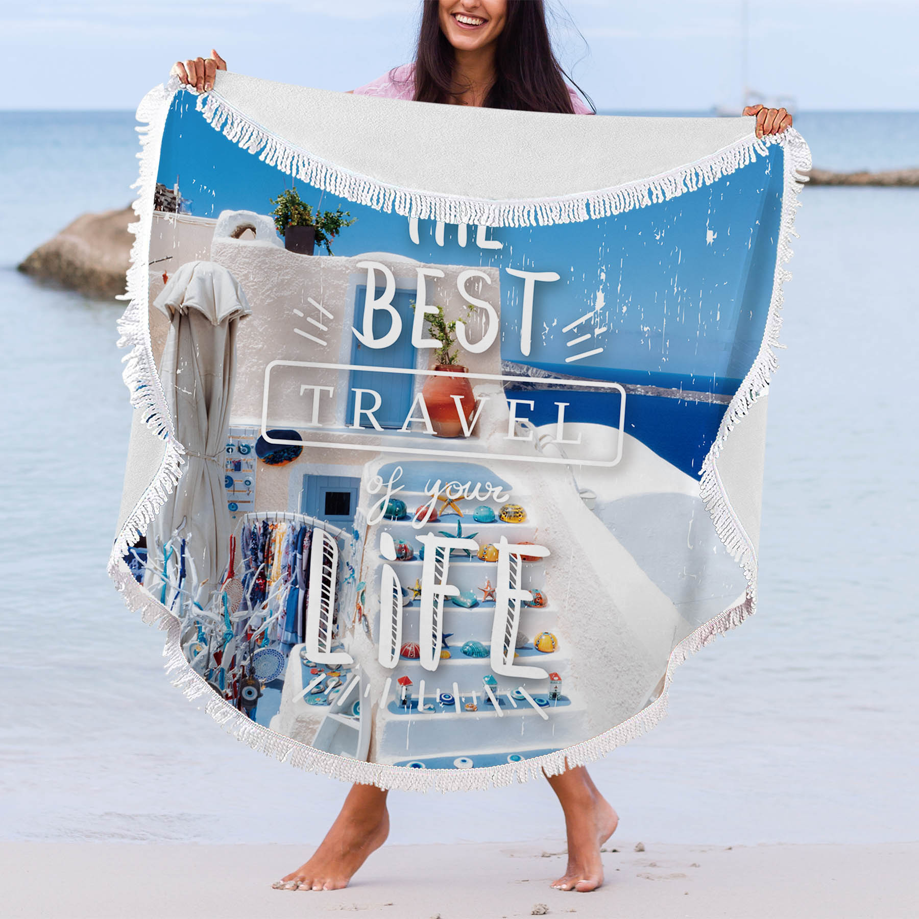 Free Shipping Full Color 250gsm Microfiber Round Towel w/Tassel - 59 dia. 6