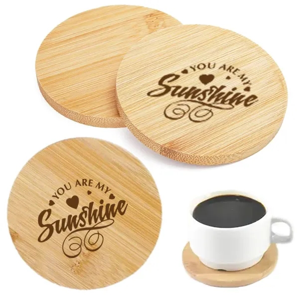 Natural Round Bamboo Coasters - 3.75" dia 3