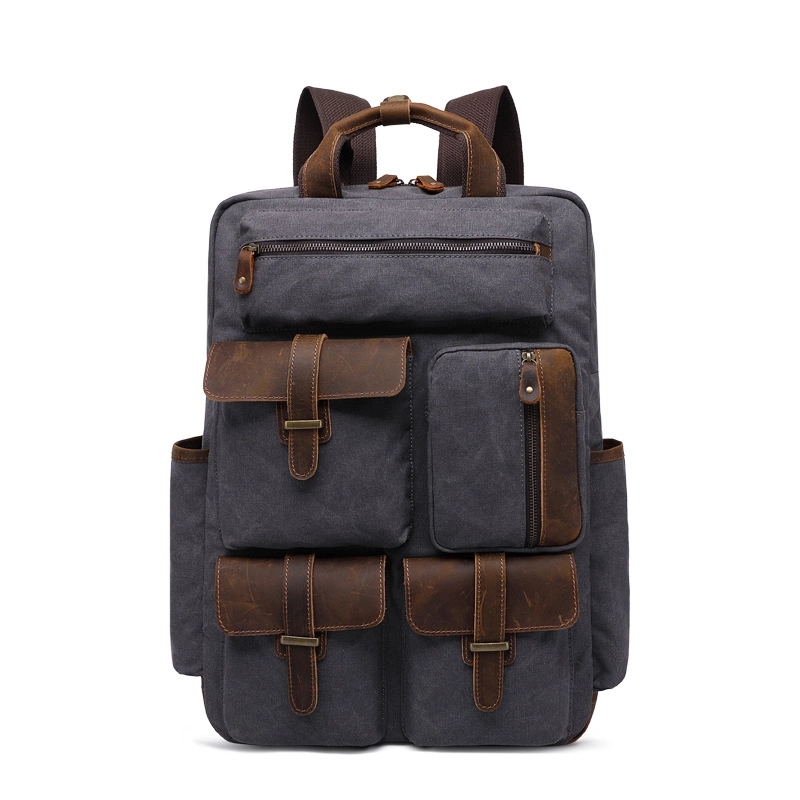 Vintage canvas Leather Backpack 7