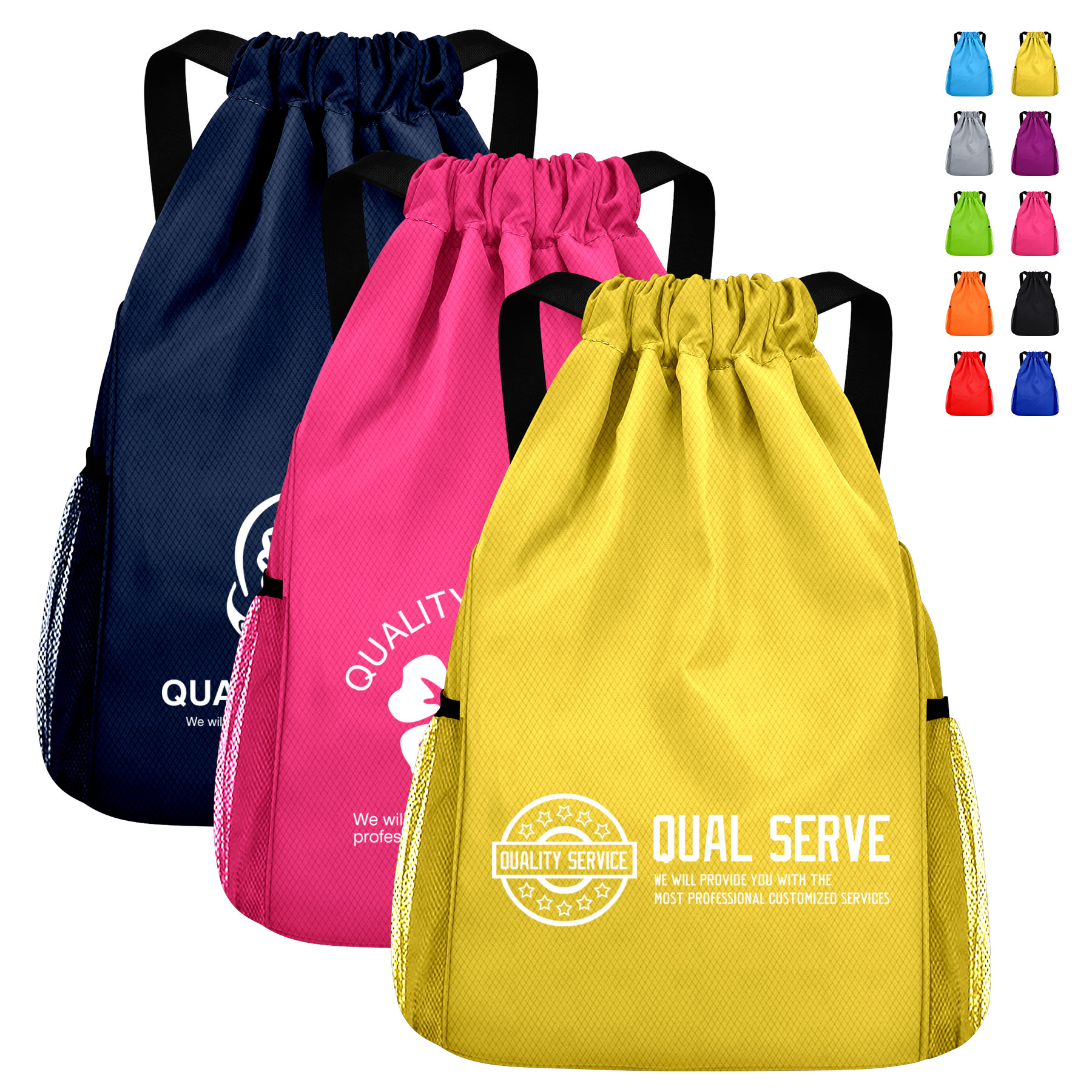Drawstring Waterproof Backpack With Bunched Pockets & Wide Shoulder Straps 5