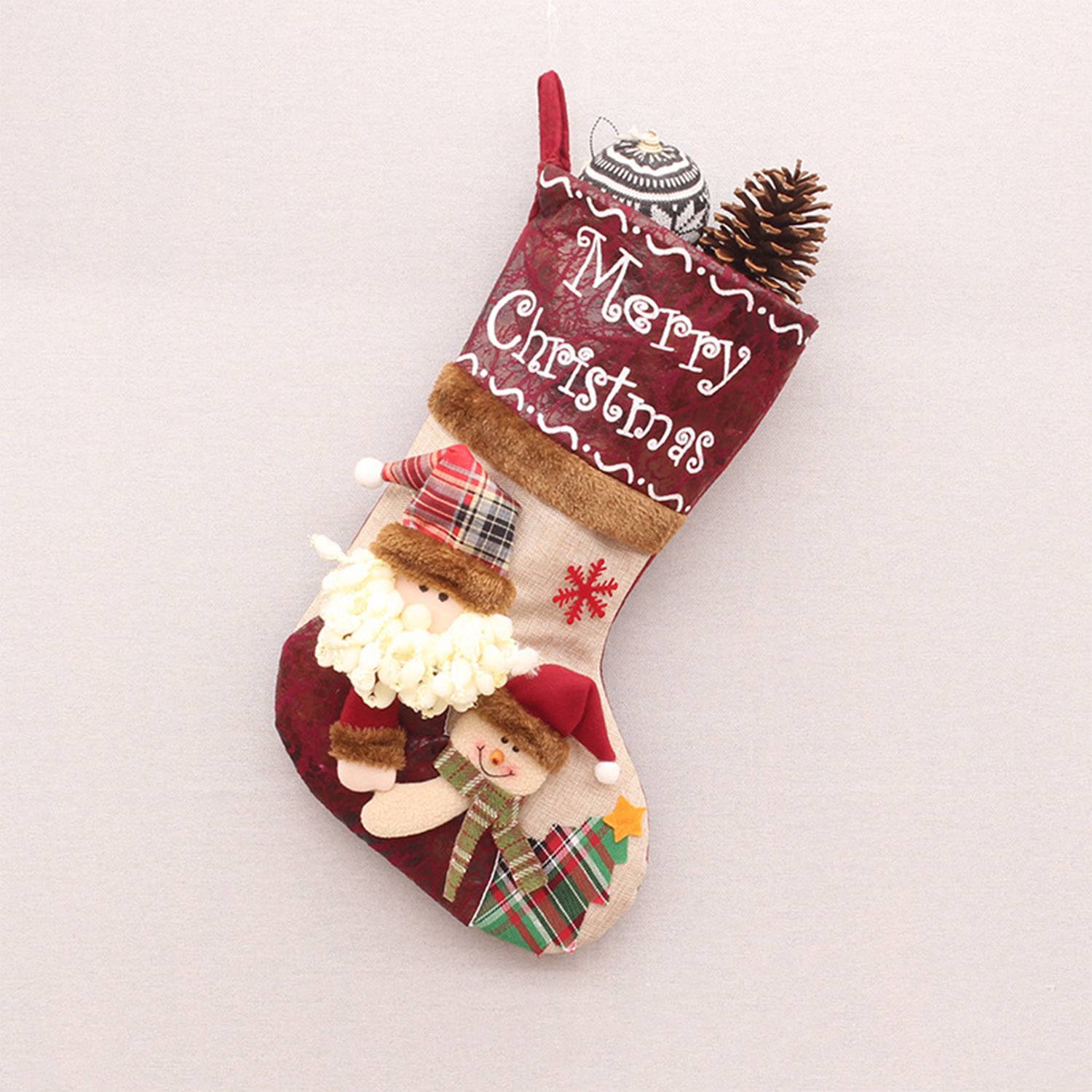 Imitation linen Christmas decorative socks 1