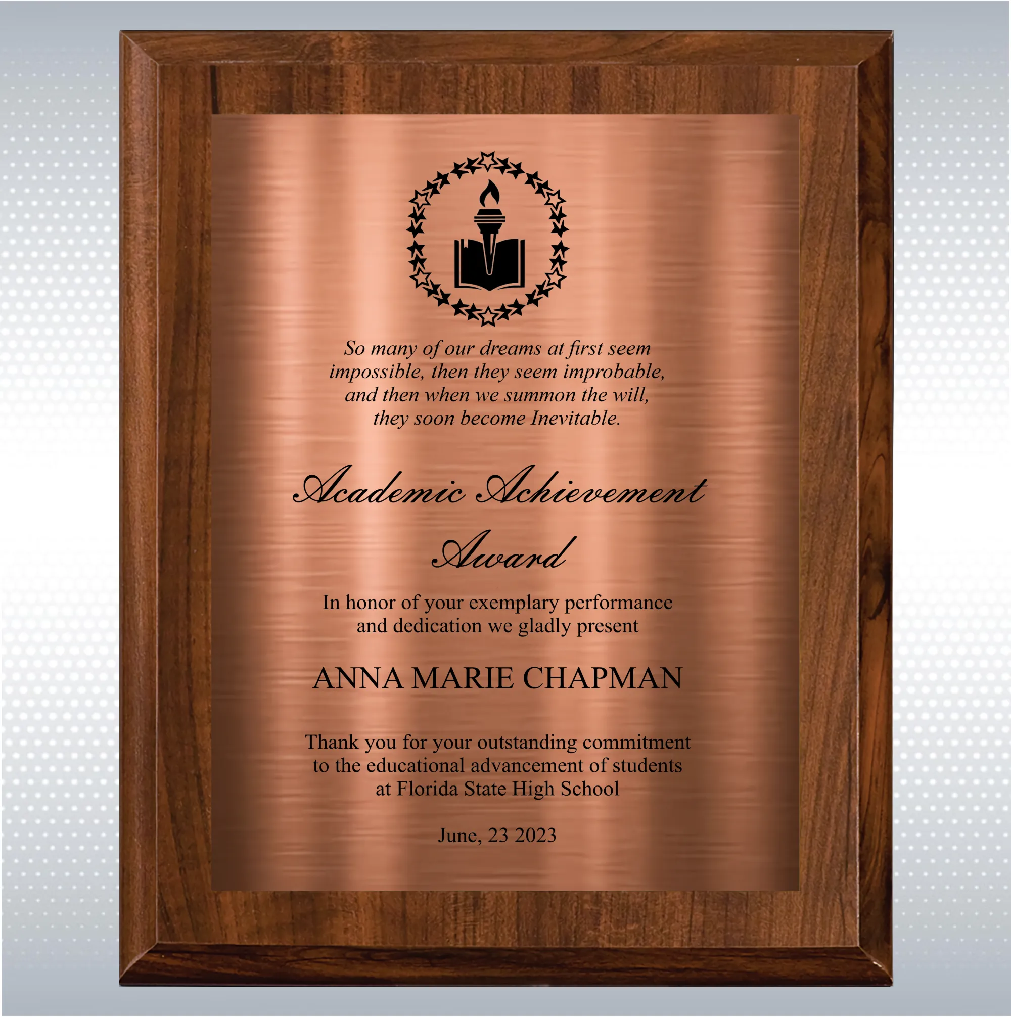Cherry Finish Academic Achievement Plaque Gift Award 16