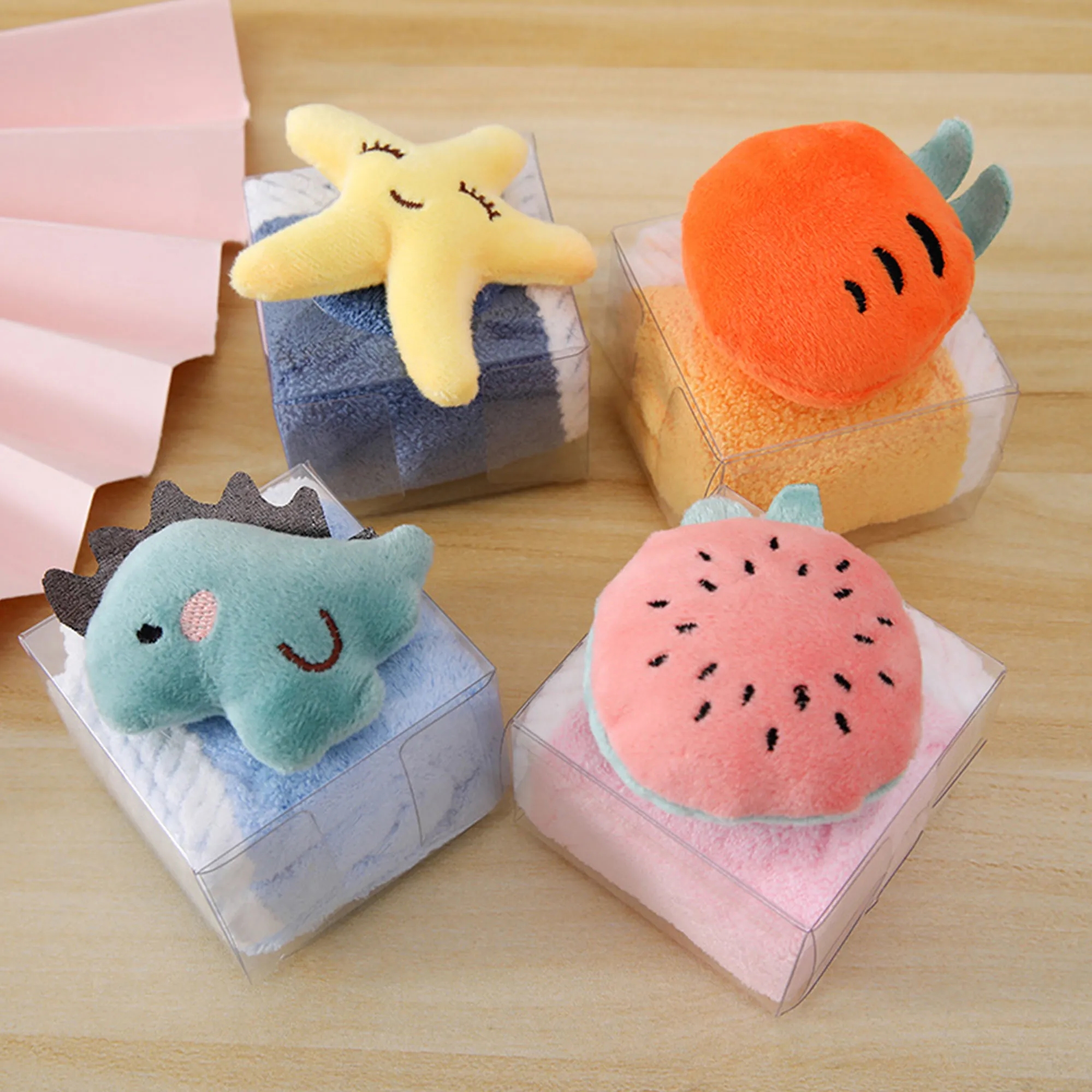 Adorable Cartoon Coral Fleece Hand Towel With Plush Topper 5