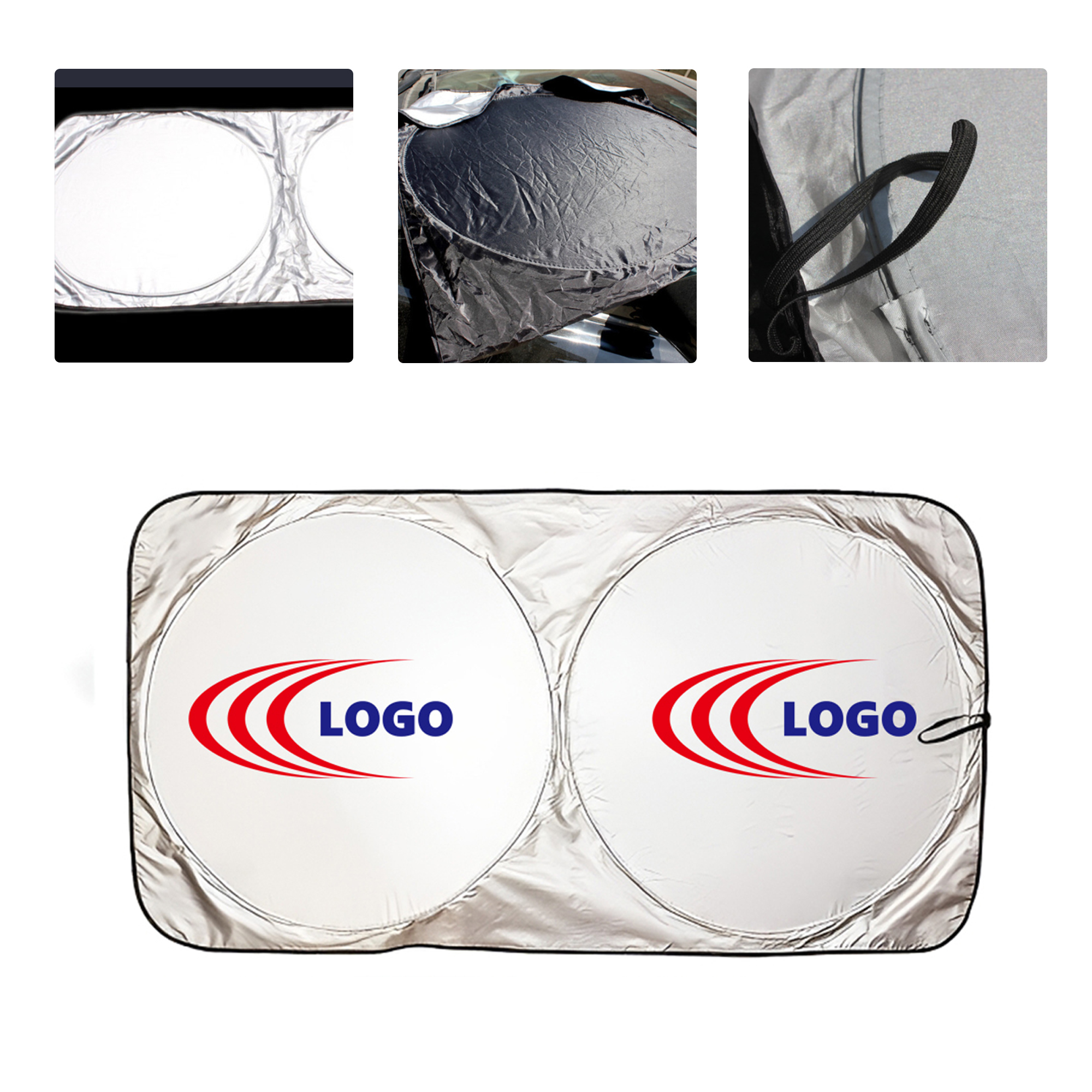 MOQ50 Dual Circle Car Windshield Sunshade With Custom Logo 2
