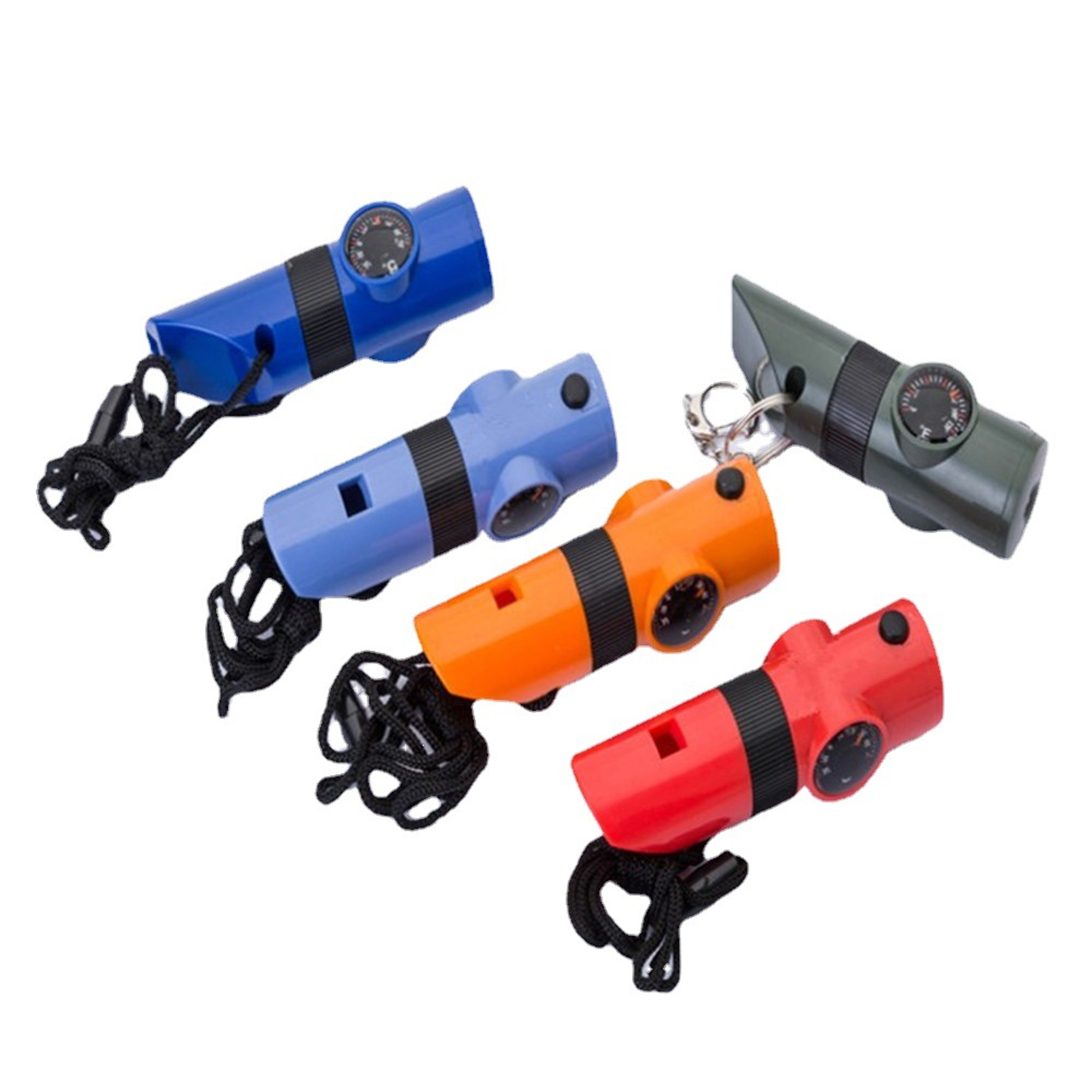 Seven In One Survival Whistle With Compass Thermometer Storage 3.94" 5