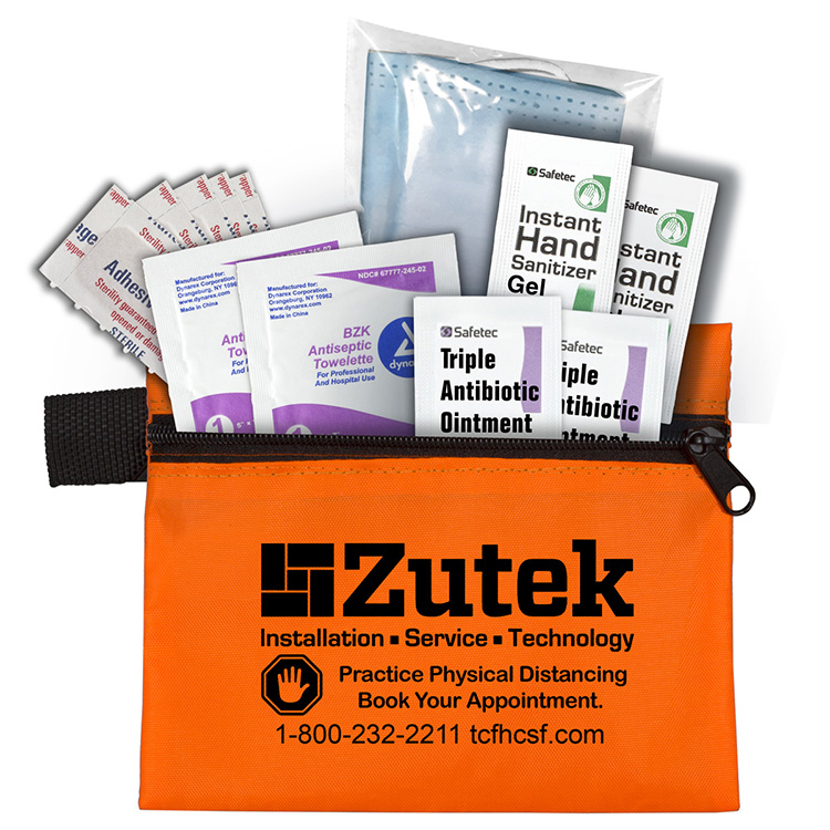 Bixby Plus San" 13 Piece Mask & Sanitizing Safety Kit inserted into Zipper Pack 12