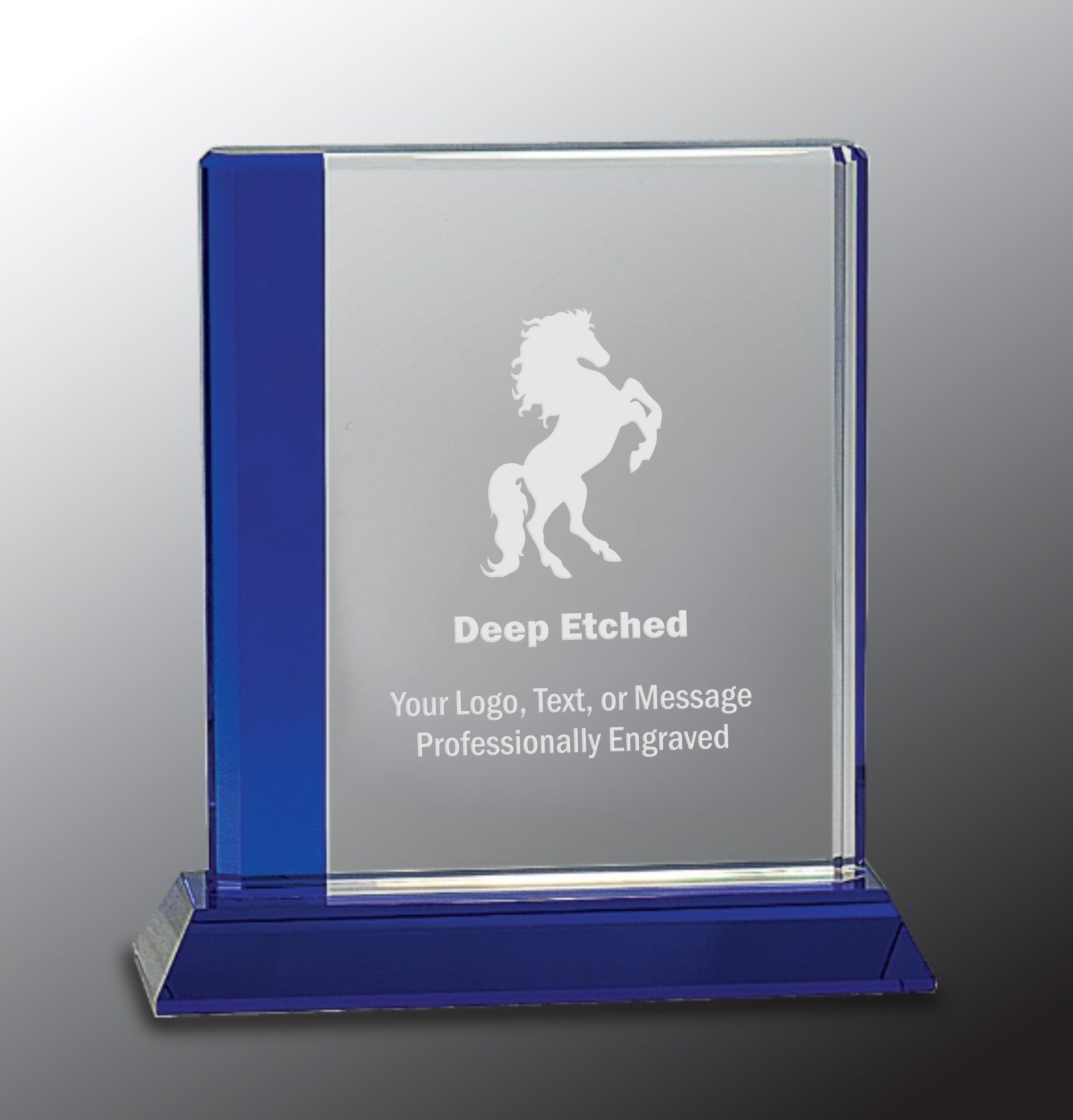 6 1/2" x 7" Blue Edge Crystal Award on Blue Base