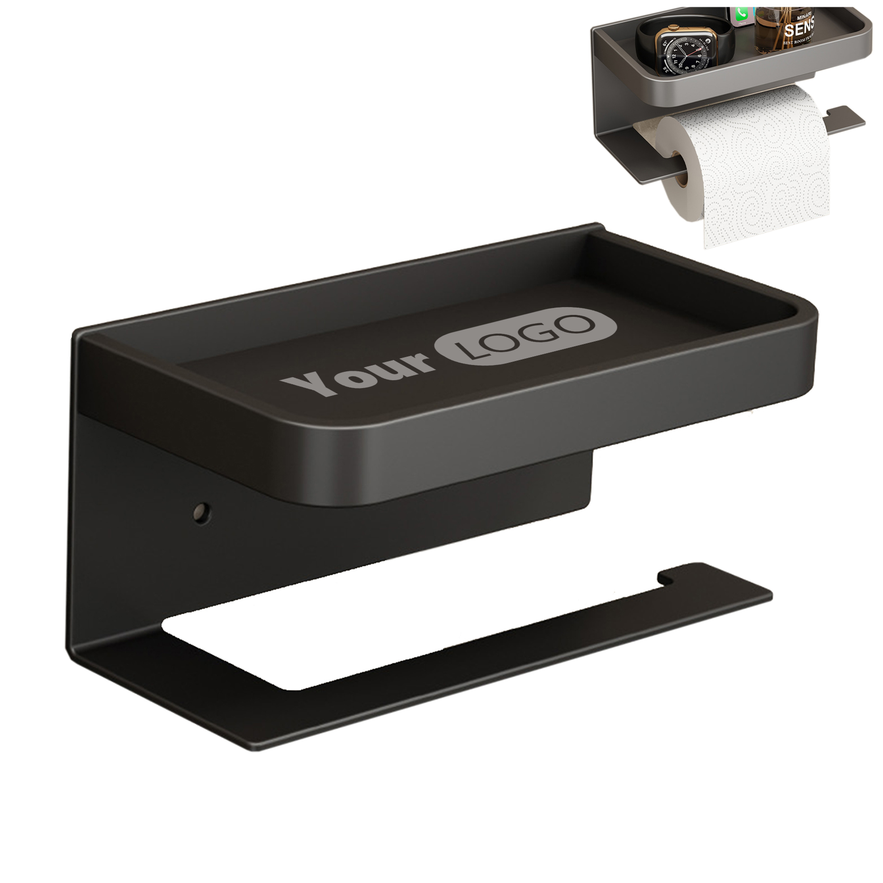 Aluminum Toilet Paper Holder with Phone Shelf 4