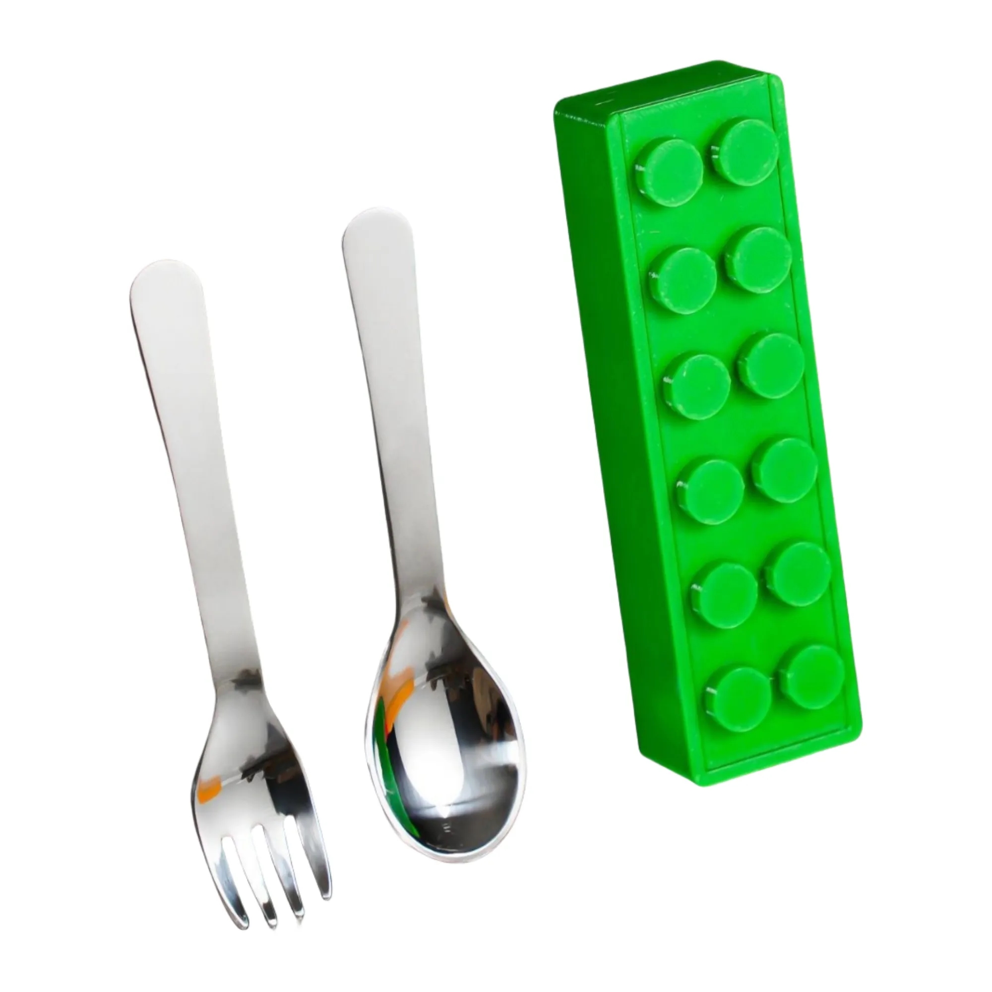 304 Stainless Steel Building Block Kids Spoon Fork Set 4